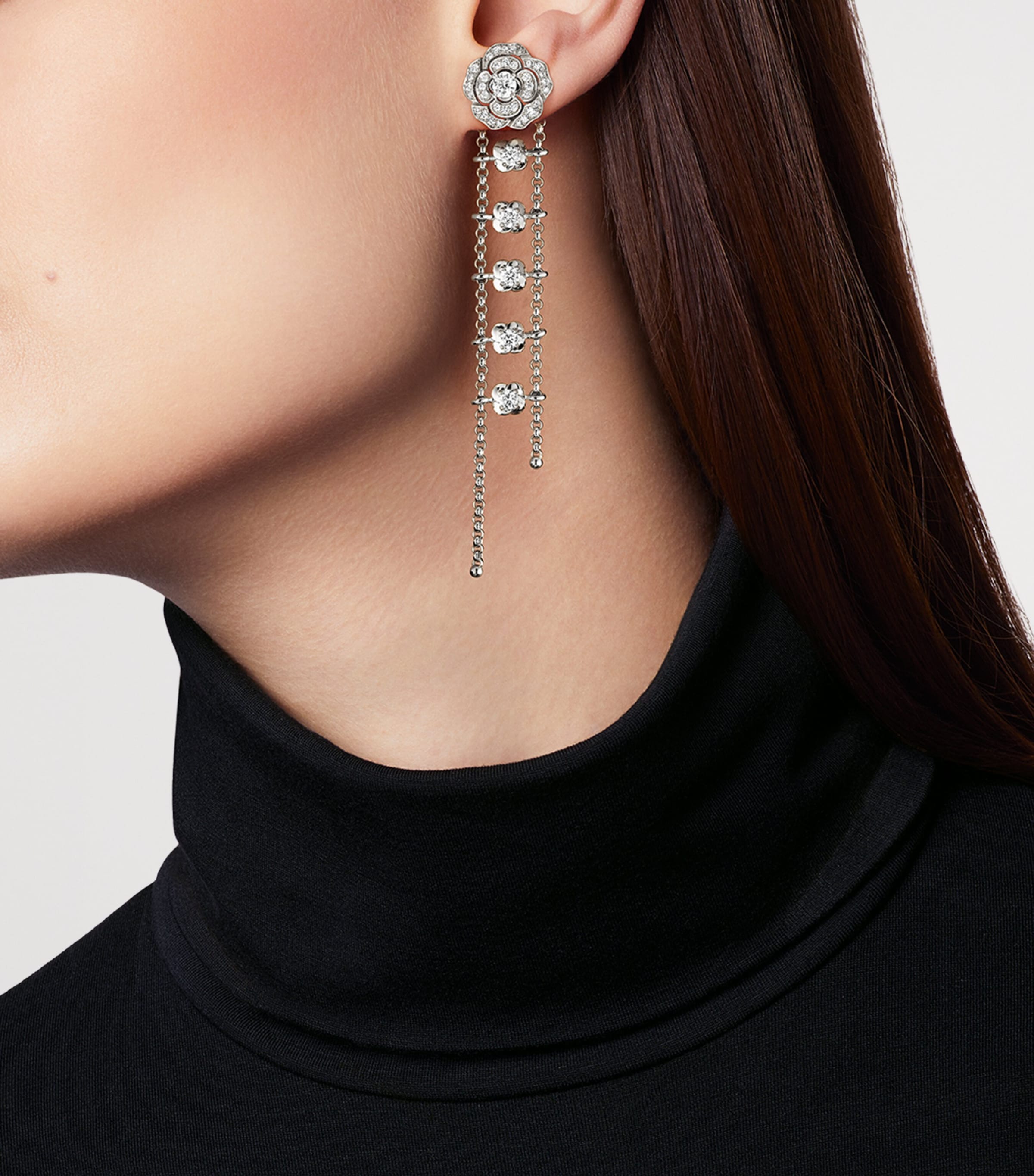 White Gold and Diamond Camélia Transformable Earrings WHITE Image 2