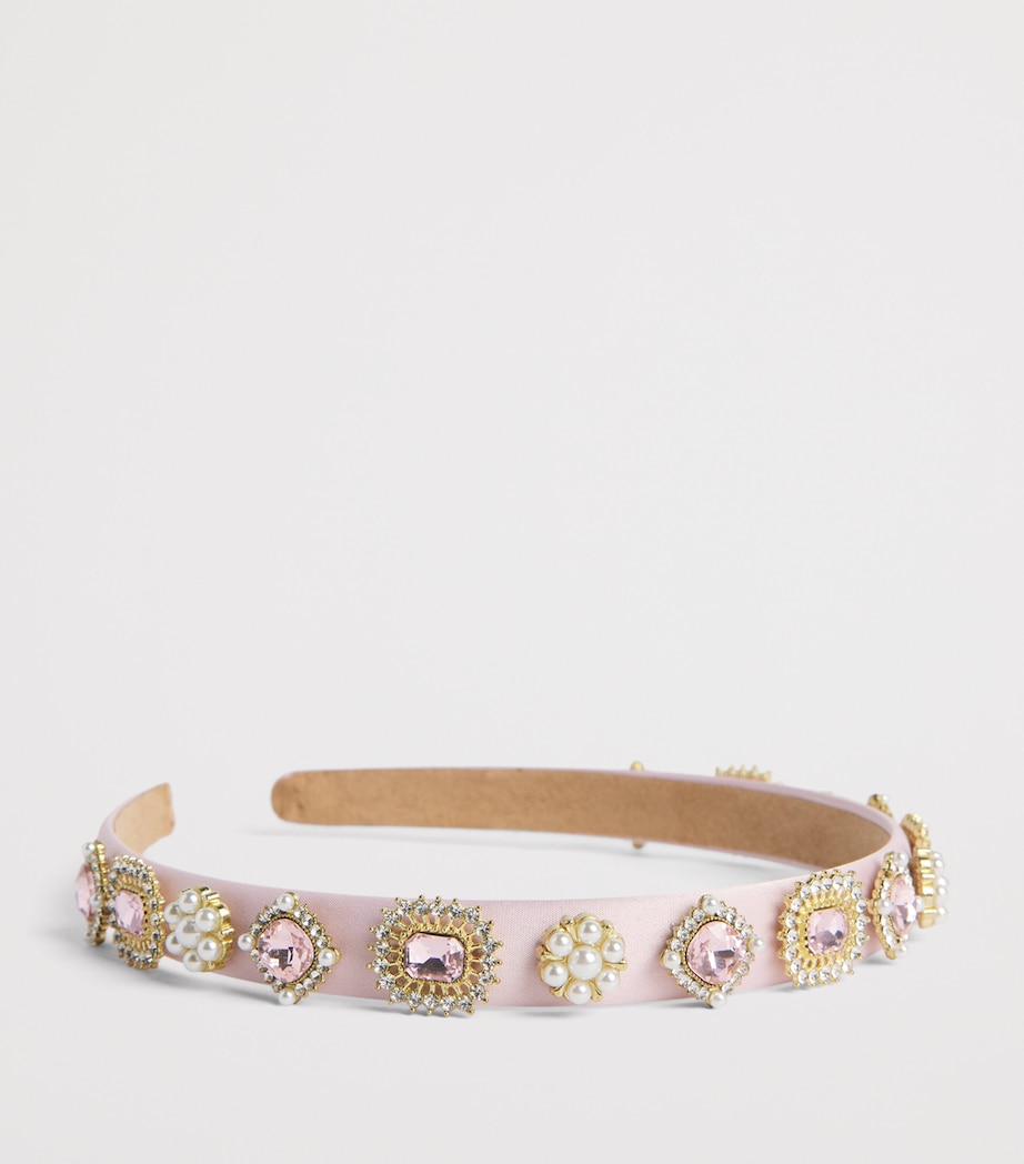 David Charles Embellished Velvet Hairband X Pl Pnk & Prl Stnes Image 3
