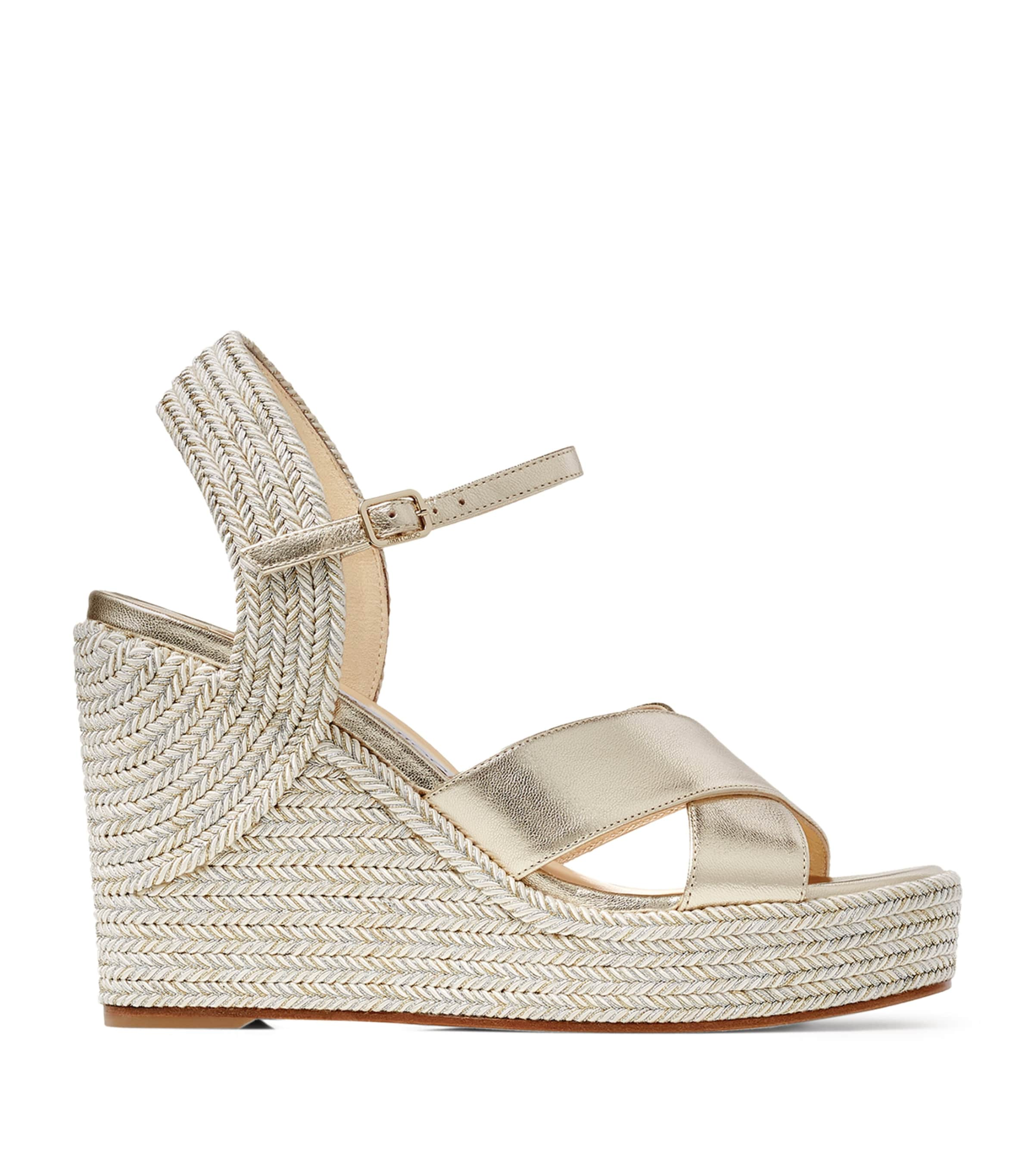 JIMMY CHOO DELLENA 100 LEATHER WEDGE SANDALS 