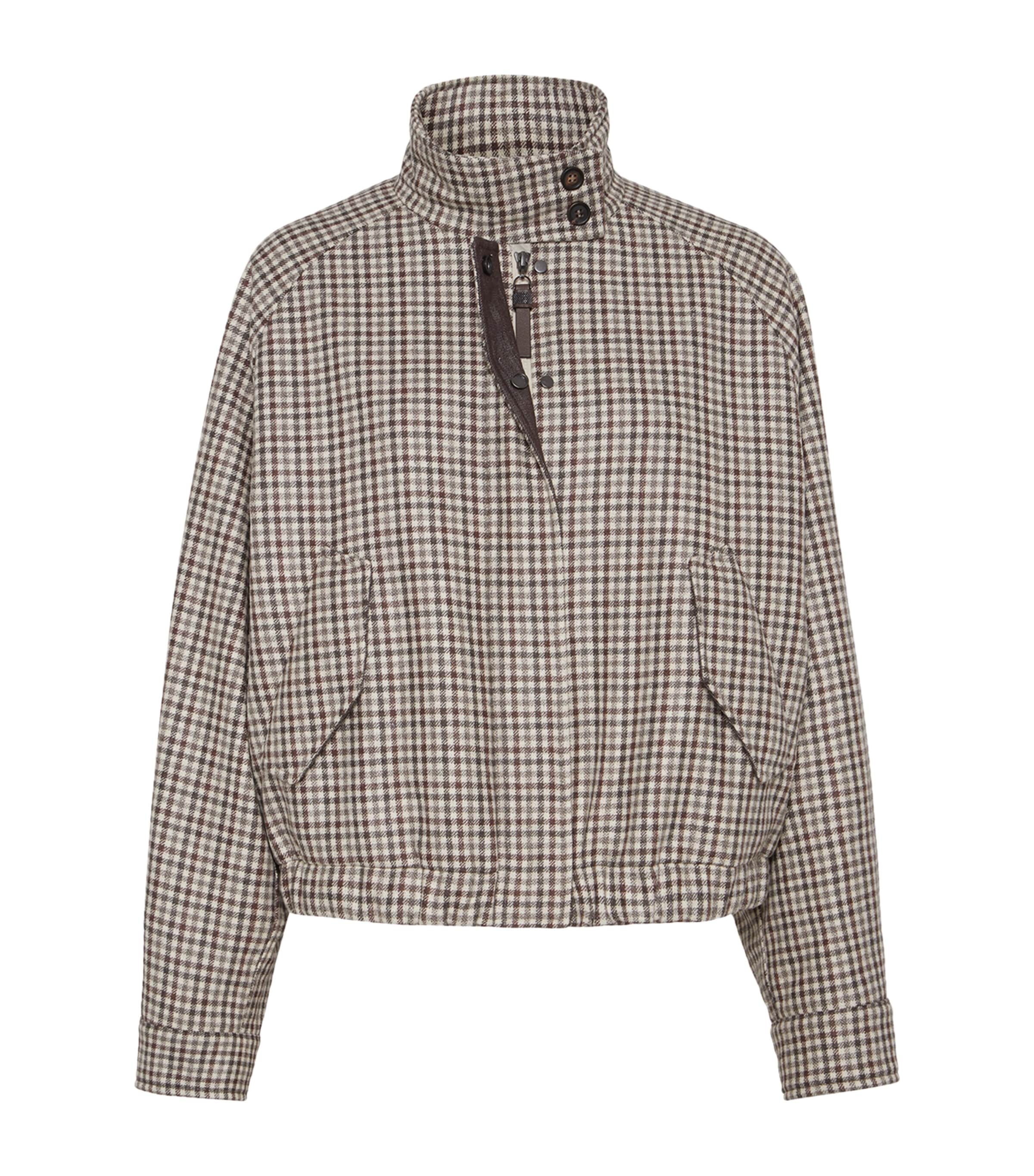 Brunello Cucinelli Checked Flannel Bomber Jacket In Brown