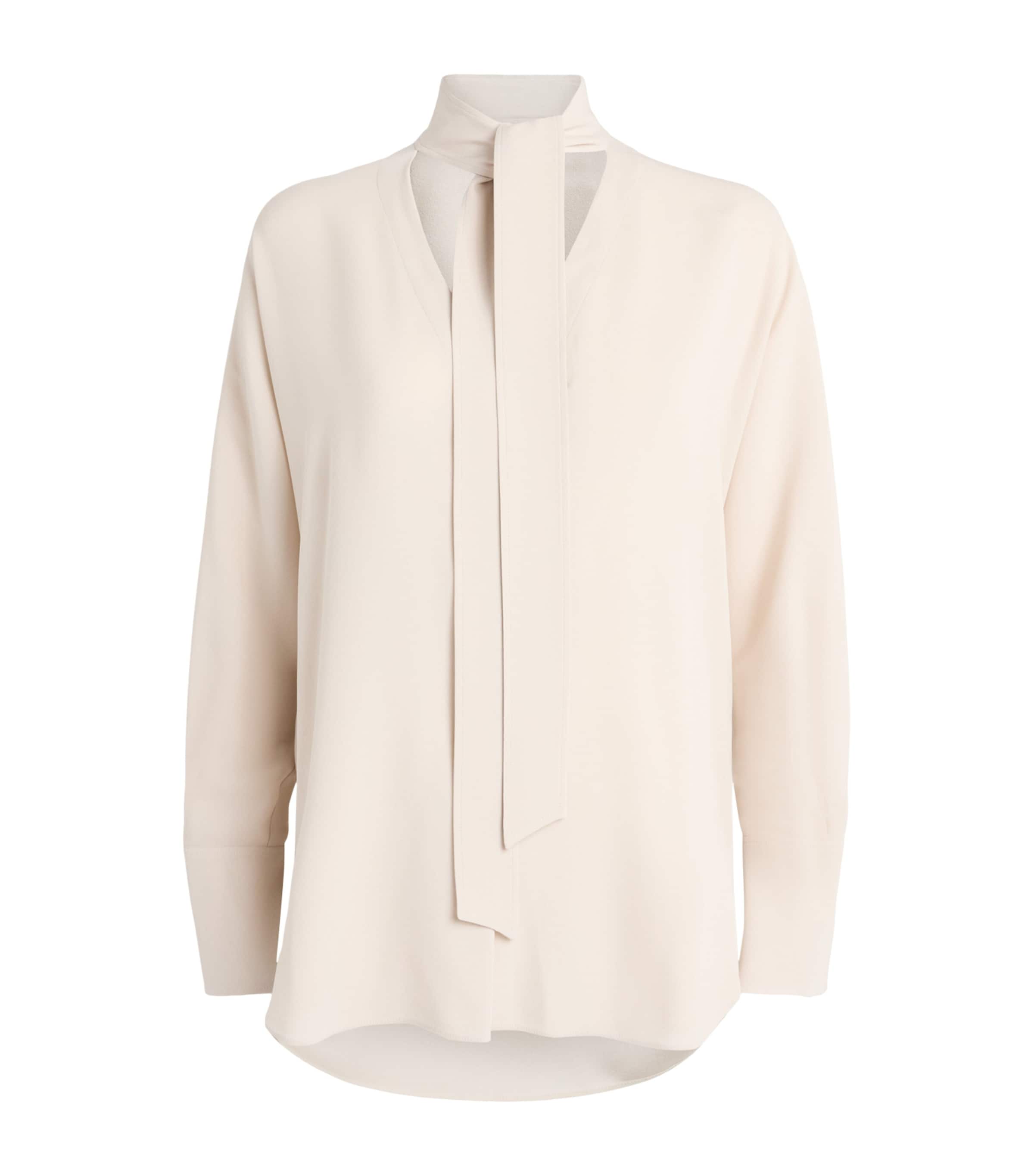Agnona Womens Tie-Neck Blouse Beige Greige Image 1