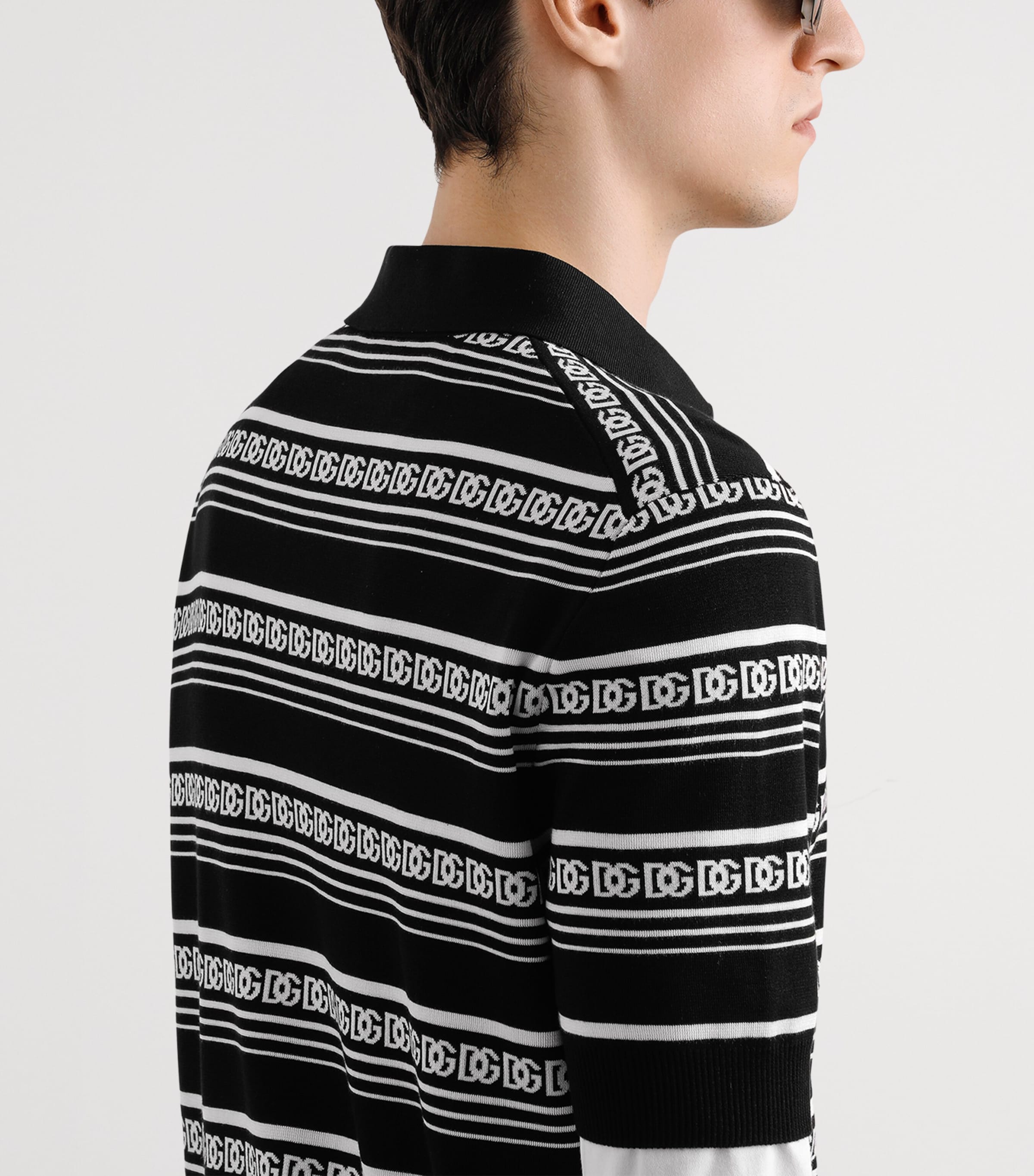 Silk Monogram Polo Shirt N0004-BLACK/WHITE Image 5