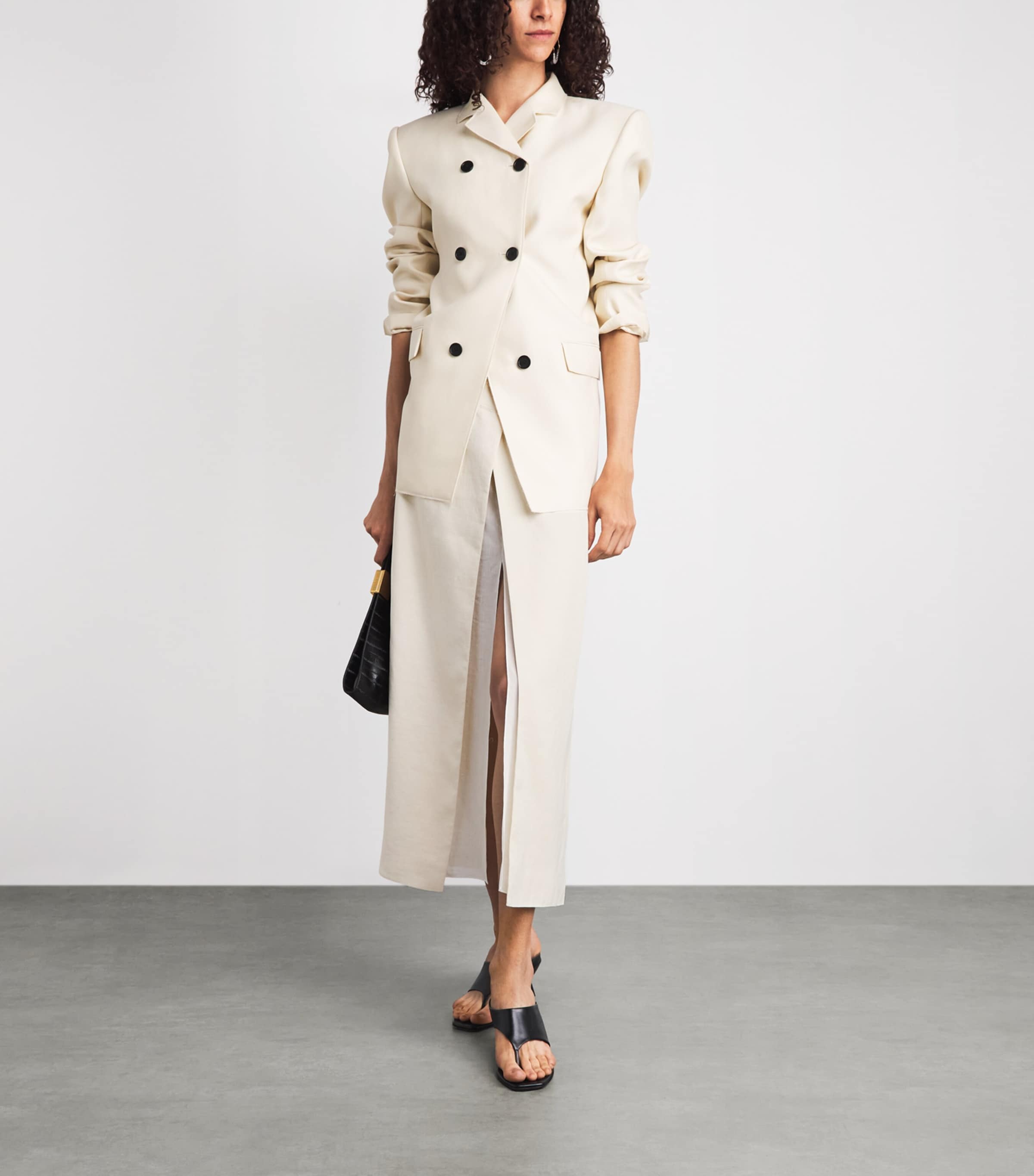 Khaite Womens Double-Layered Midi Skirt Cream Image 2