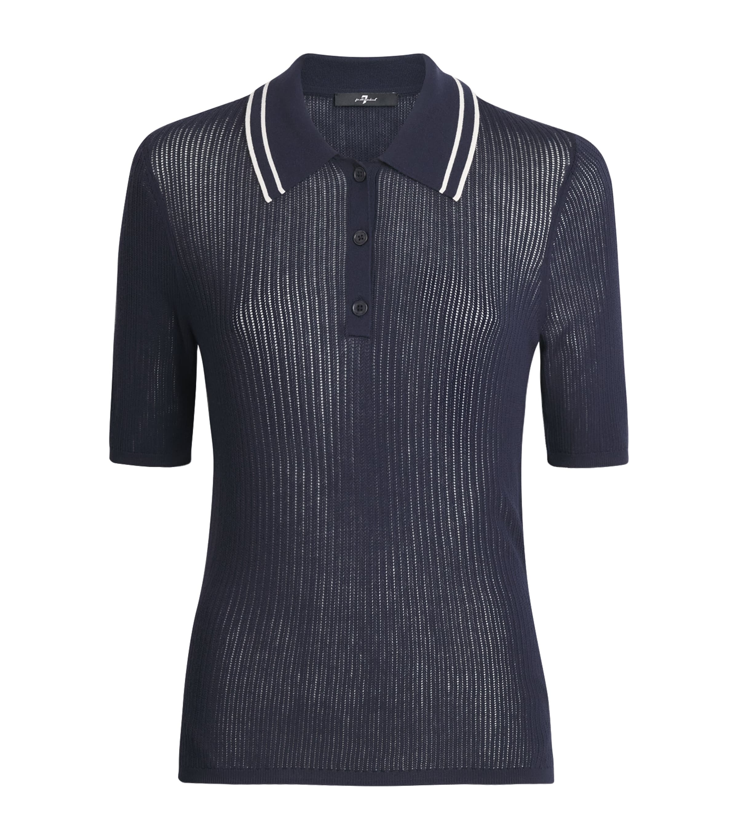 7 For All Mankind Crochet Tipped Polo Shirt In Blue