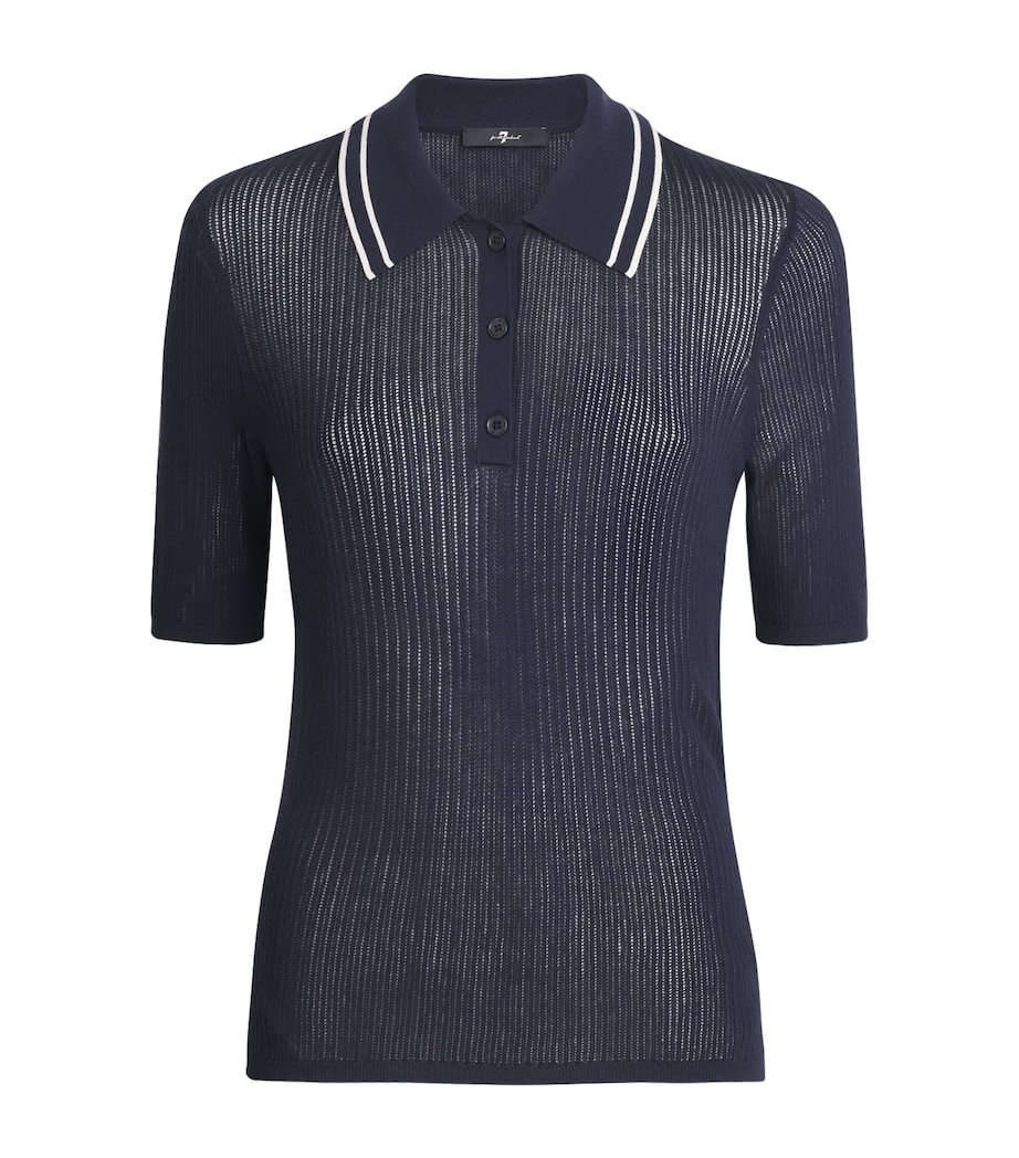 7 For All Mankind Womens Crochet Tipped Polo Shirt Viscose Blnd N Image 1