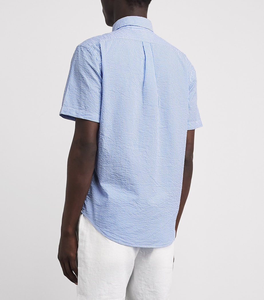 Polo Ralph Lauren Mens Cotton Seersucker Stripe Short-Sleeve Shirt Blue/white Image 5