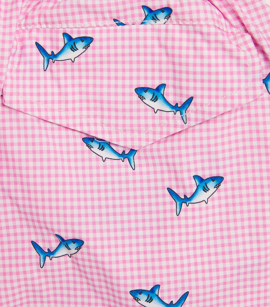 Mc2 Saint Barth Kids Printed Jean Lighting Swim Trunks (2-14 Years) Malie Micro Vichy Image 3