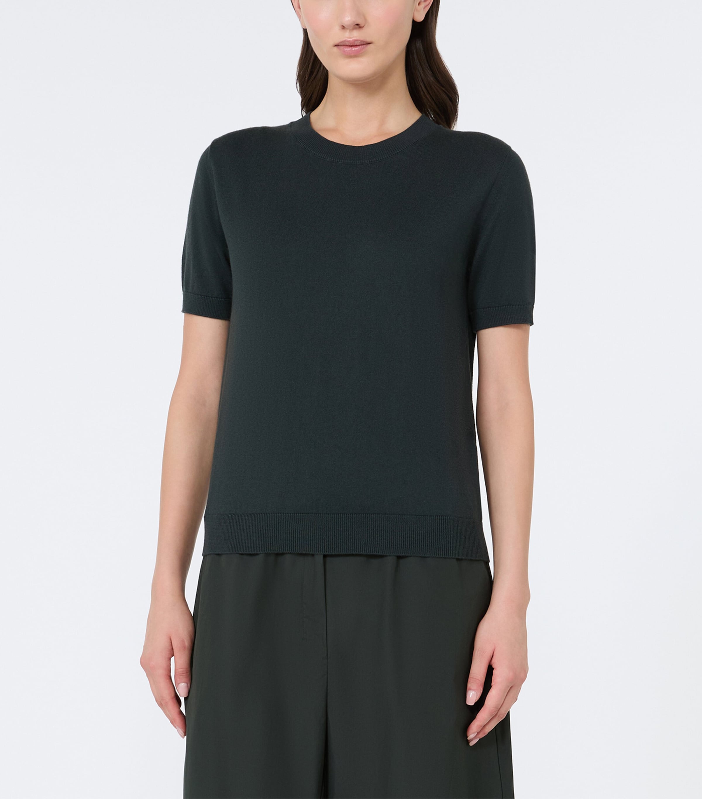 Max Mara Womens Cashmere-Blend Knitted T-Shirt Dark Green Image 3
