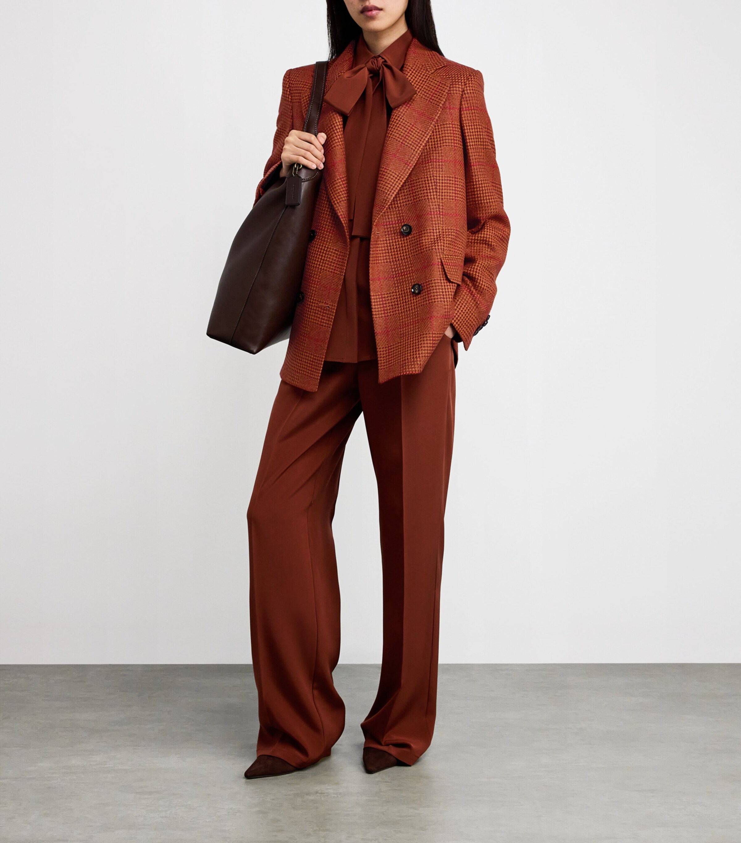 Kiton Womens Silk-Cashmere Double-Breasted Blazer Brick/black Image 2