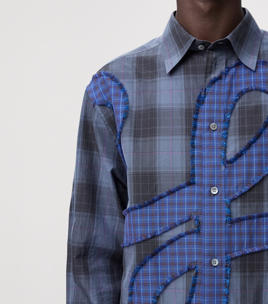 LOEWE Mens Cotton Long-Sleeve Check Shirt Navy Blue Image 5