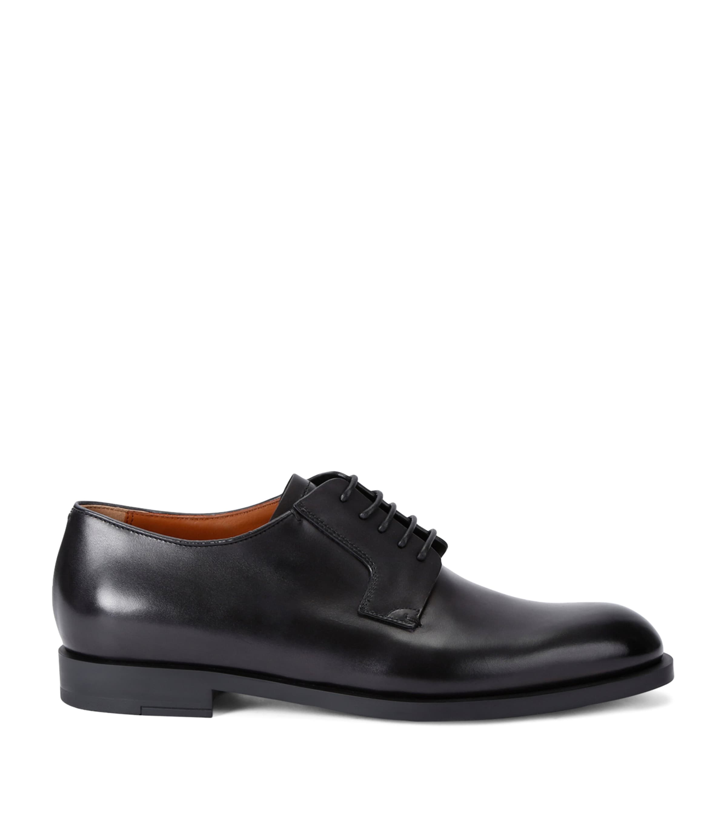 Zegna Leather Classic Flex Derby Shoes In Black