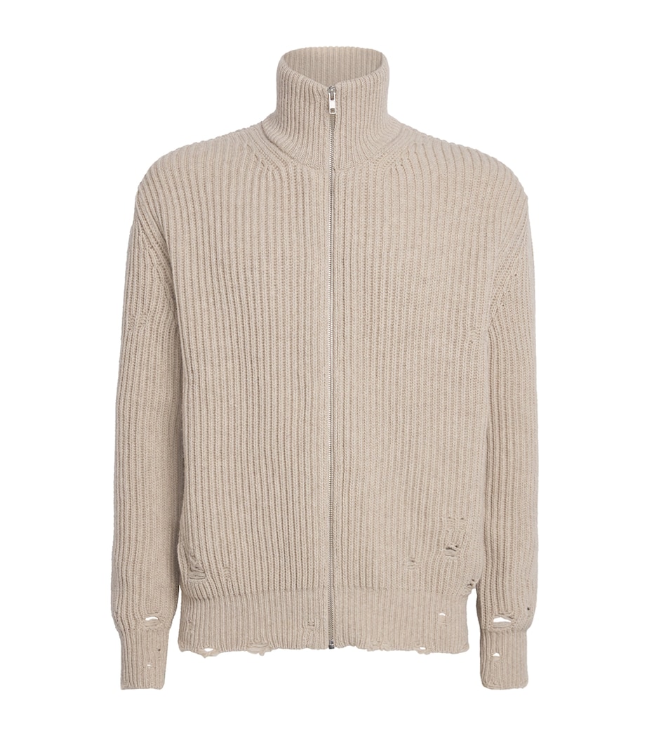 Wool-Blend Zip-Up Cardigan 806M - BEIGE MELANGE Image 1
