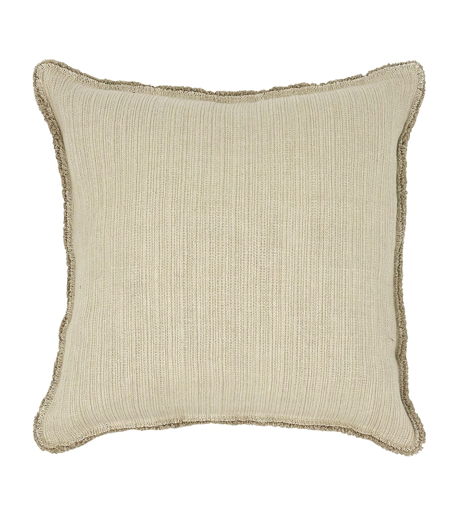 Linen-Blend Fringe Bison Cushion (55cm x 55cm) BONE Image 1