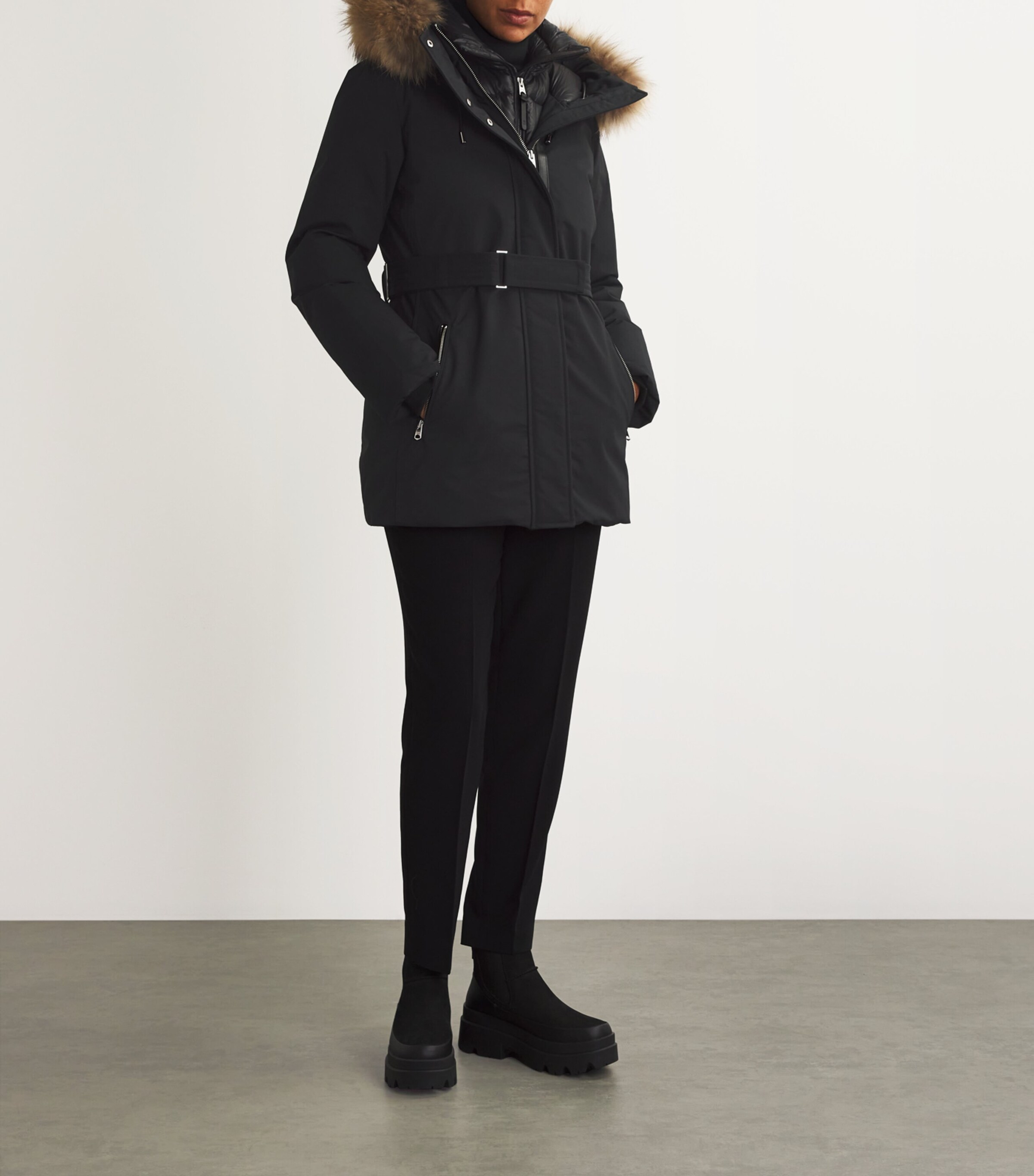 Fur-Trim Jeni-FZ Down Coat BLACK C0001 Image 2