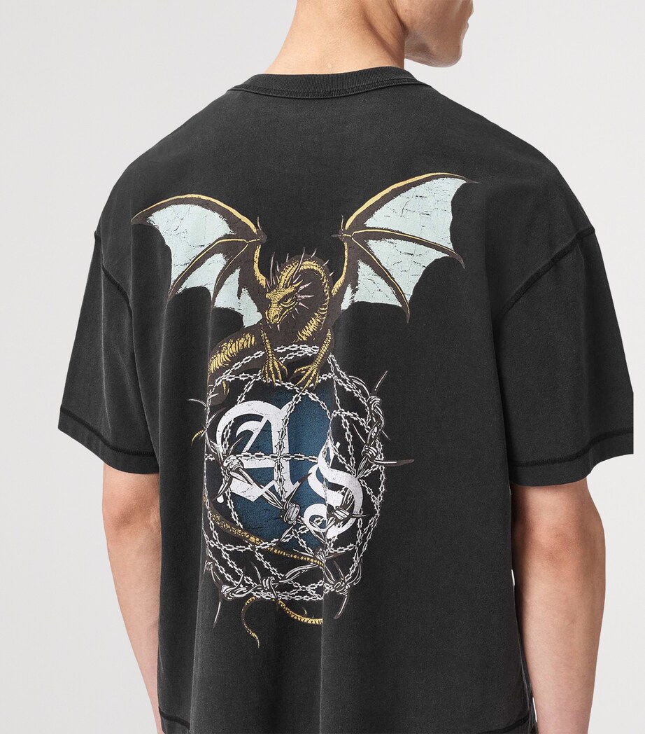 AllSaints Mens Organic Cotton Wyvern T-Shirt Washed Black Image 6