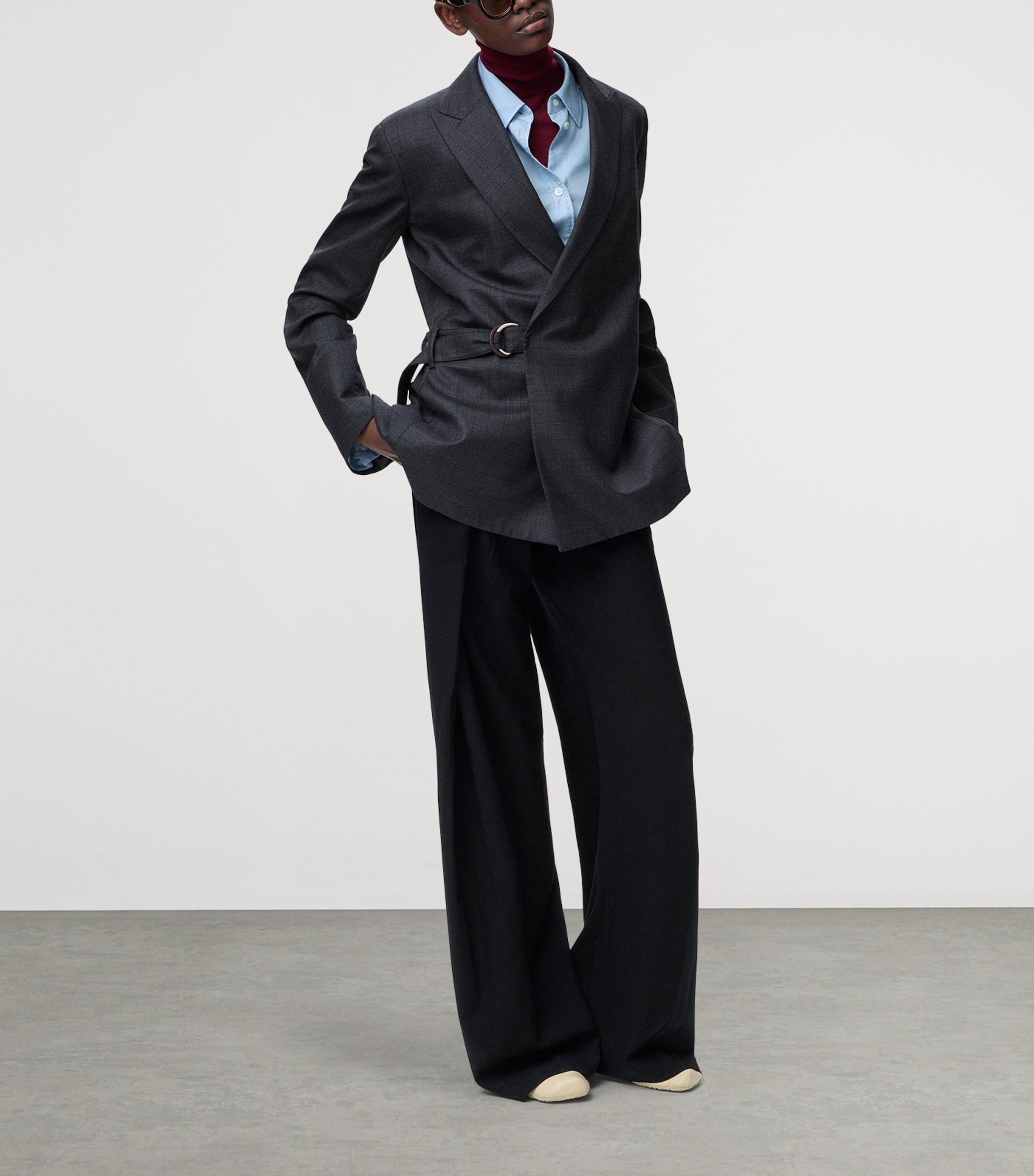 Wool Check Draped Blazer DARK GREY Image 2