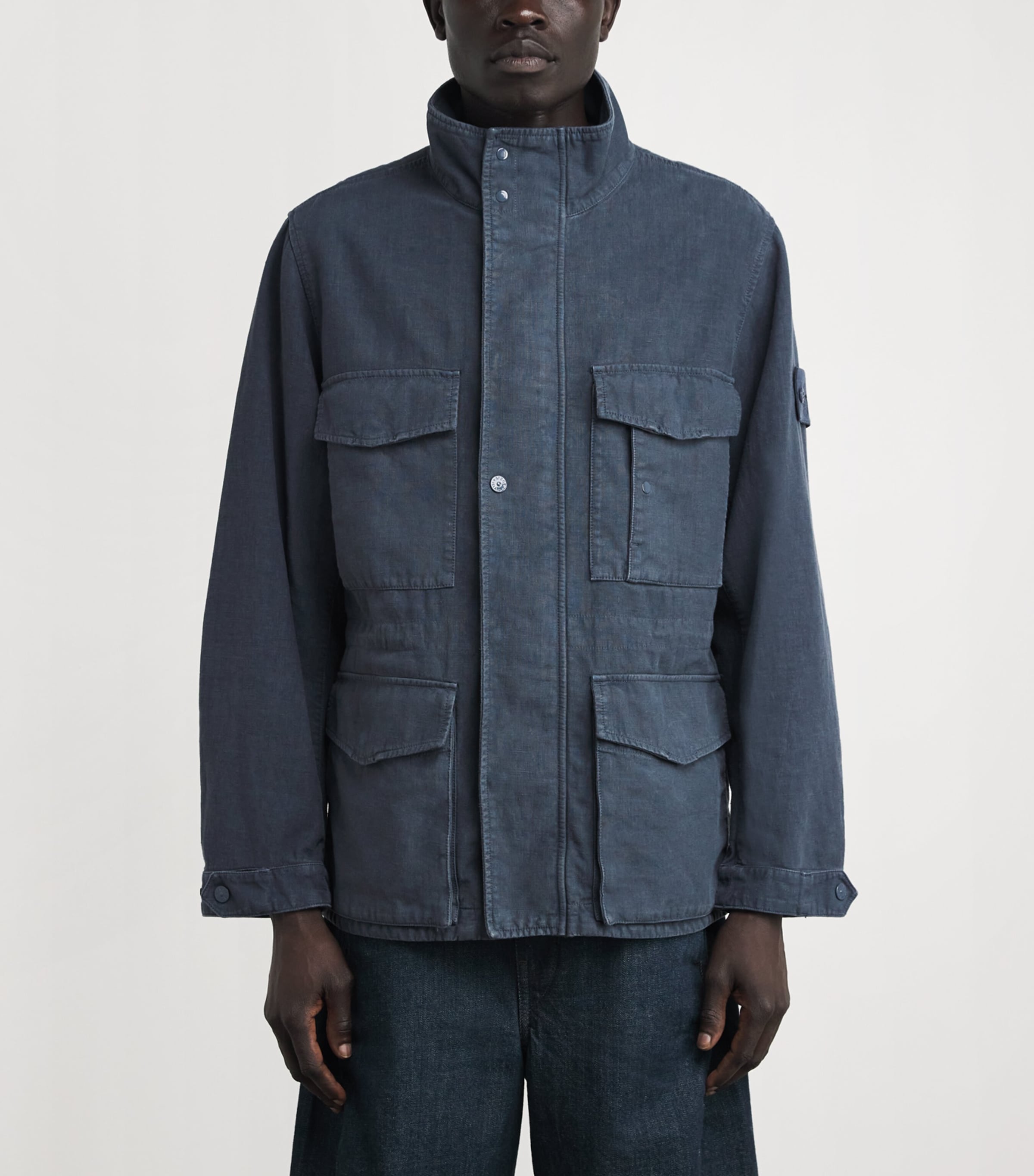 Stone Island Blue Linen-Blend Ghost Field Jacket | Harrods UK