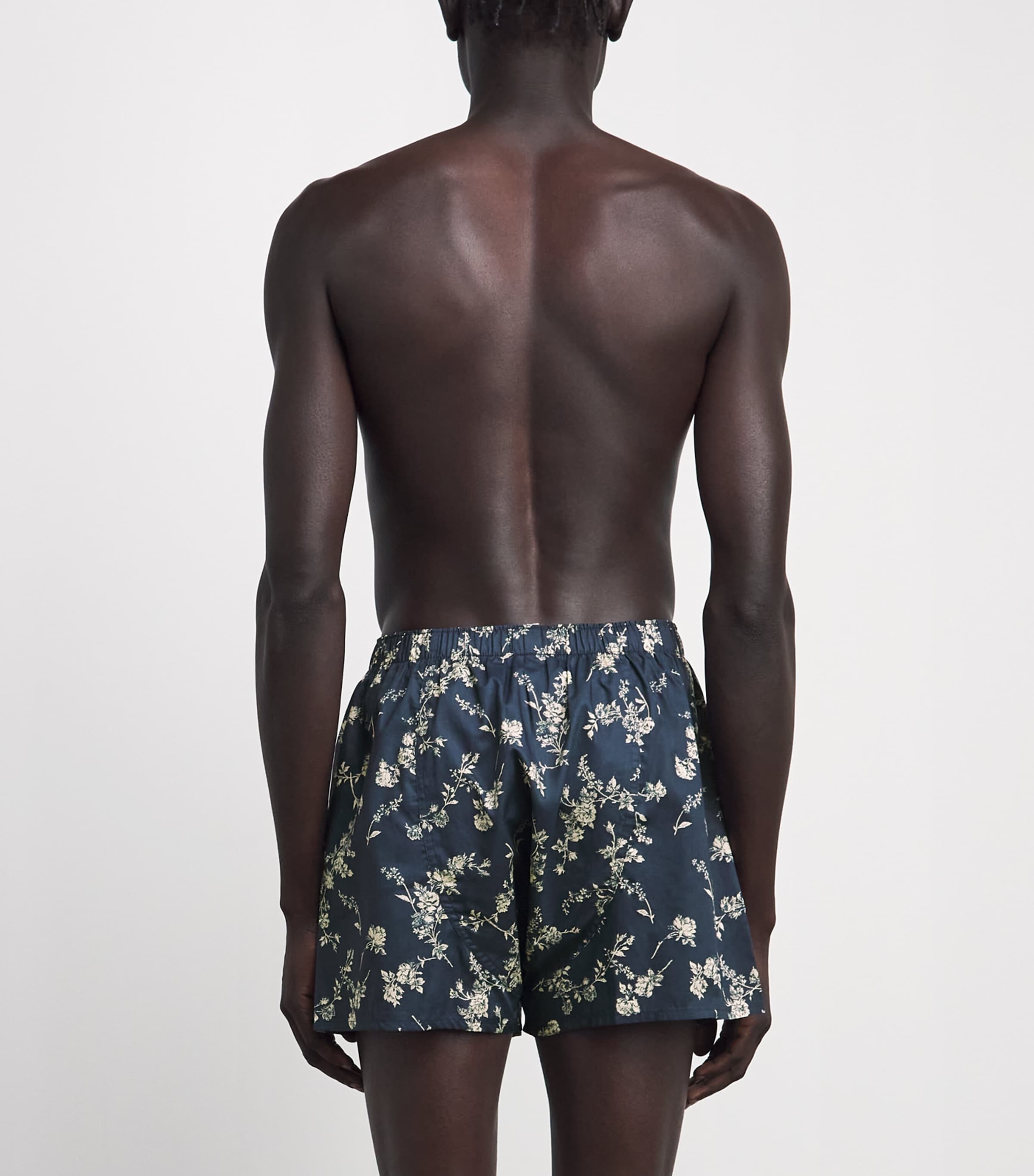 Sunspel Mens Cotton Printed Boxer Shorts Navy Sketch Flo Image 3
