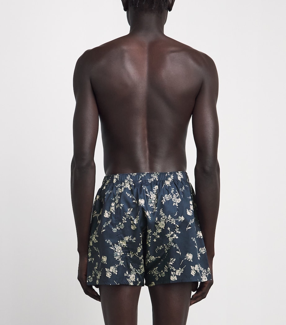 Sunspel Mens Cotton Printed Boxer Shorts Navy Sketch Flo Image 3