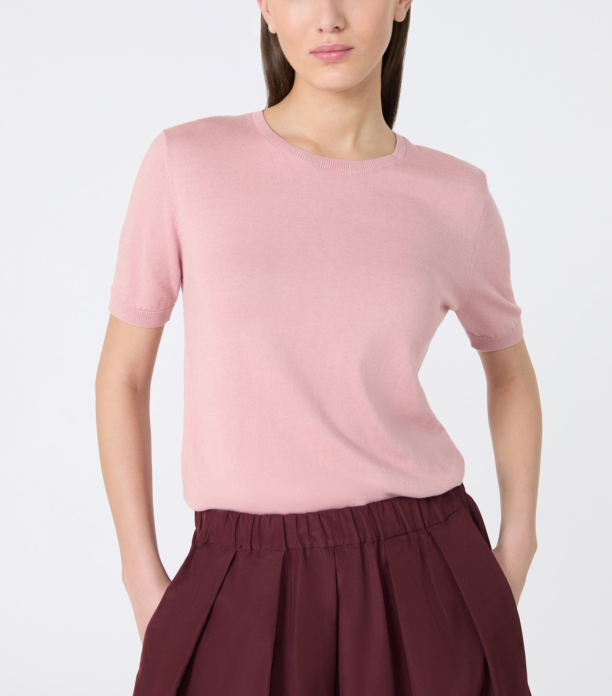 Weekend Max Mara Womens Silk-Cotton Knitted Top Pink Image 4