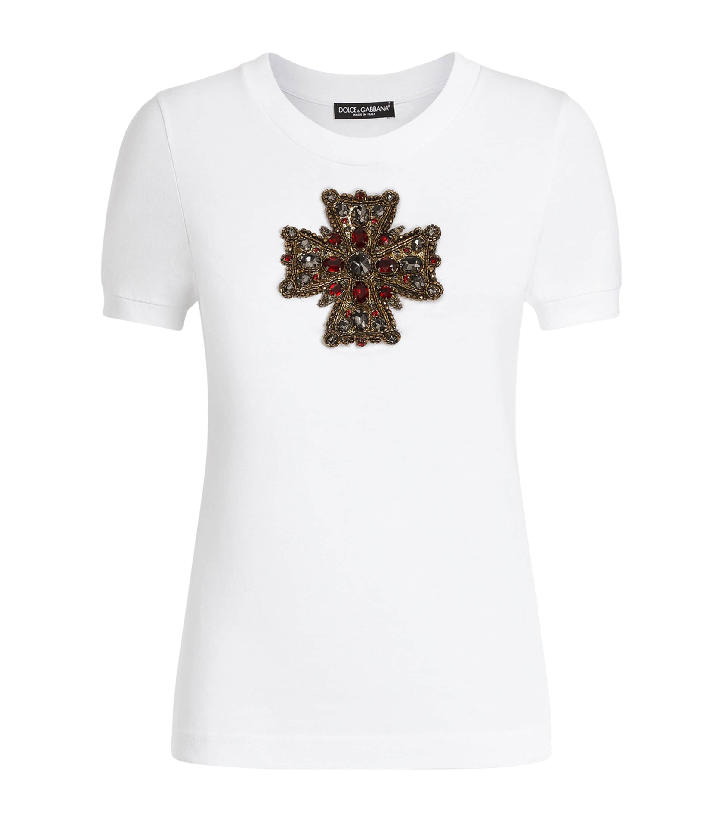 Dolce & Gabbana Embellished Round Neck Short Sleeves Top In White