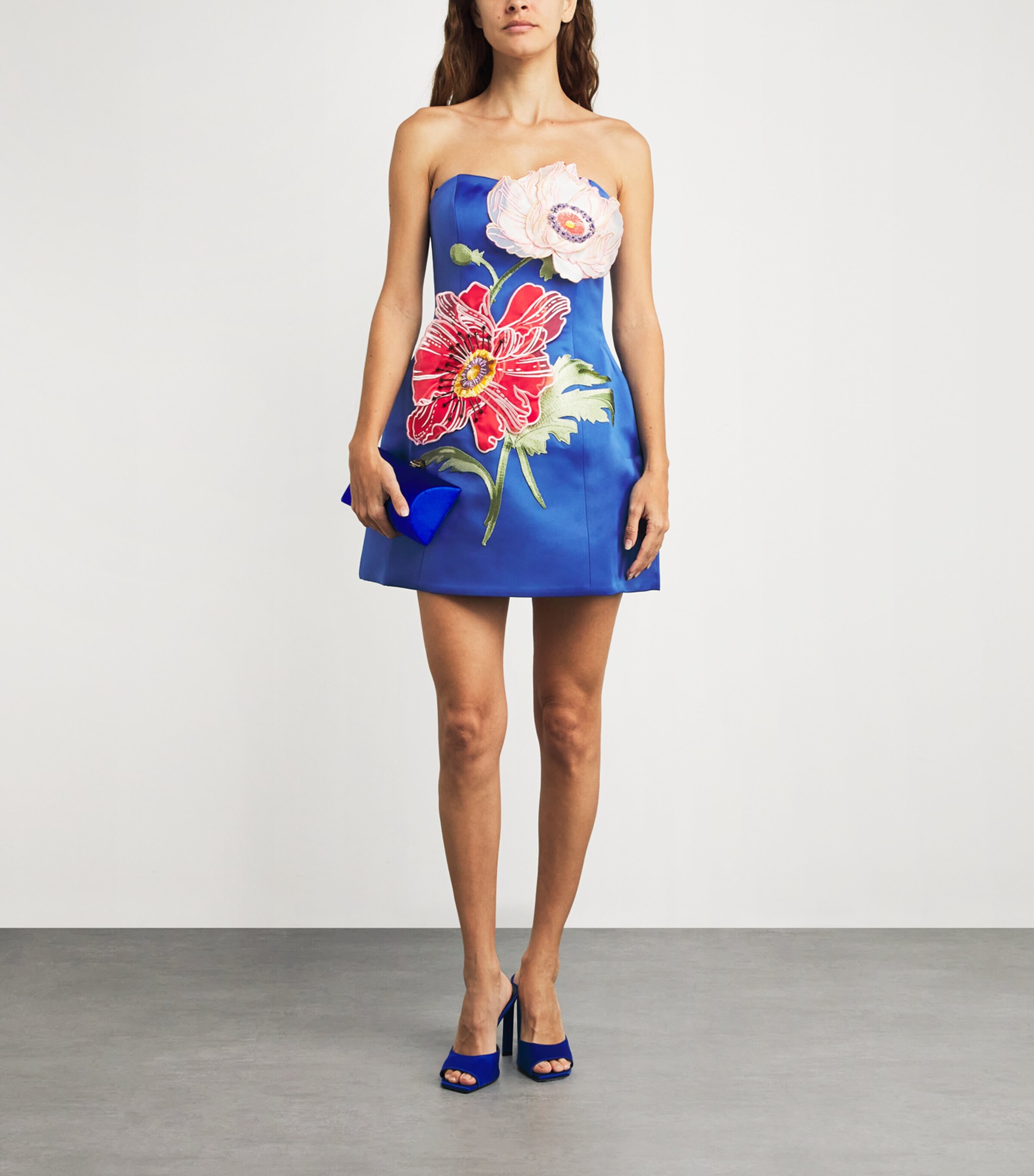 LEO LIN Womens Flower-Appliqué Rosario Mini Dress Lapis Image 2