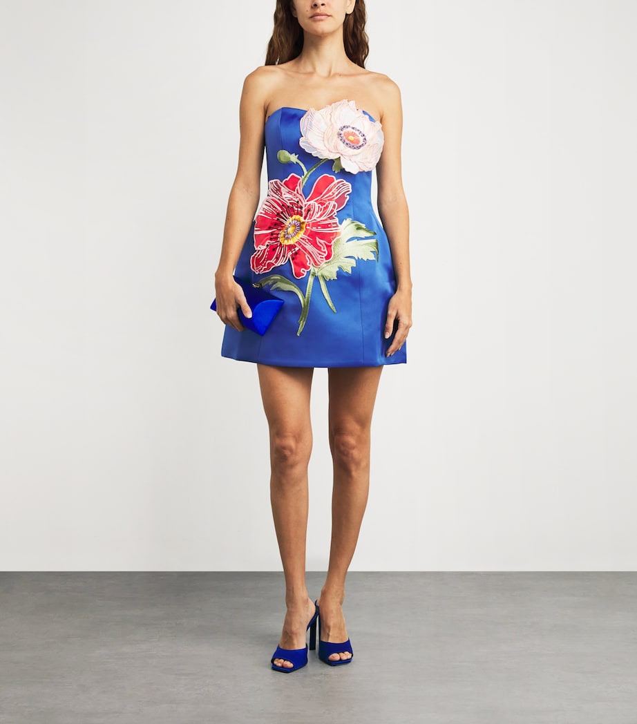 LEO LIN Womens Flower-Appliqué Rosario Mini Dress Lapis Image 2