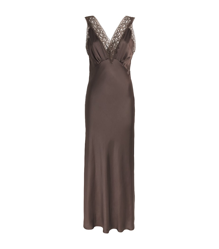 Sandro Paris Womens Satin Lace-Trim Maxi Dress Brown Image 1