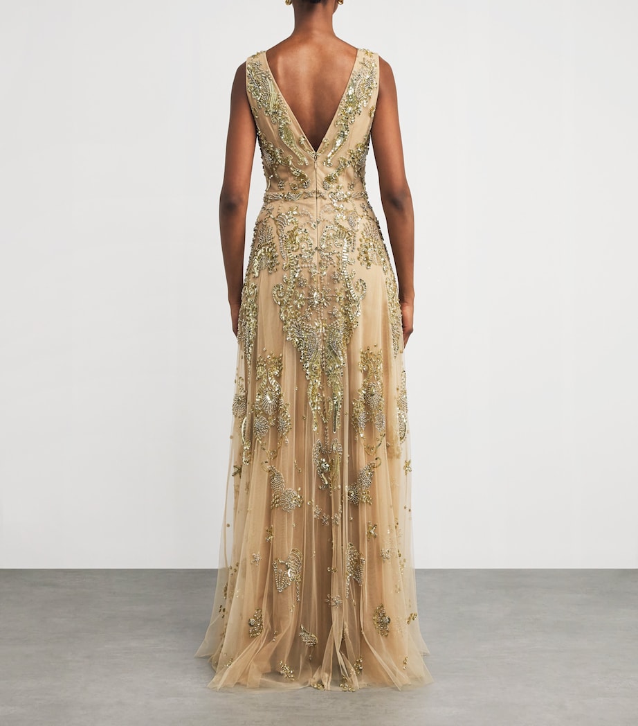 V-Neck Sea Meanders Gown MG0013 NOUGAT/GOLD Image 3