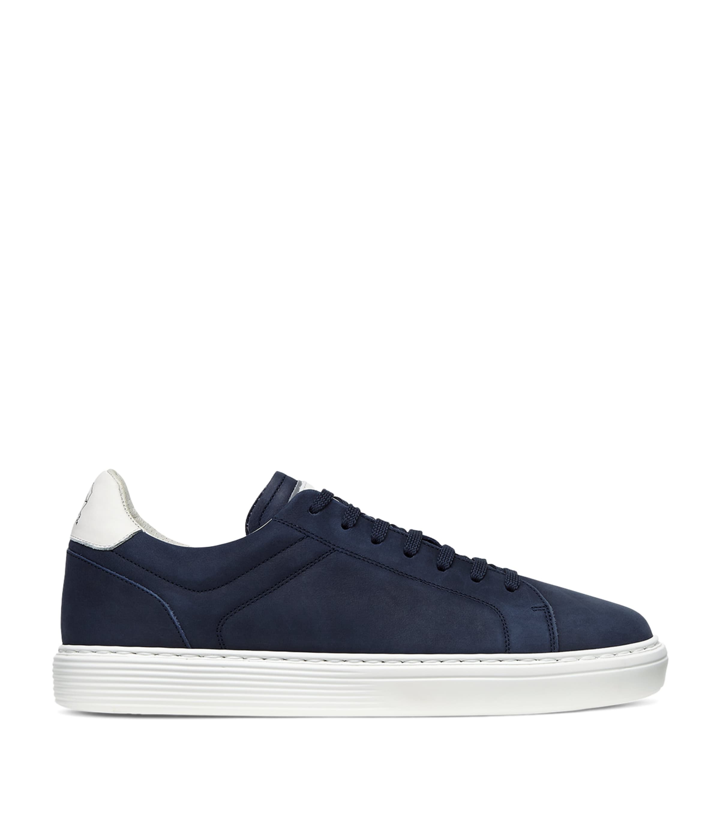 Brunello Cucinelli Nubuck-leather Low-top Sneakers In Blue