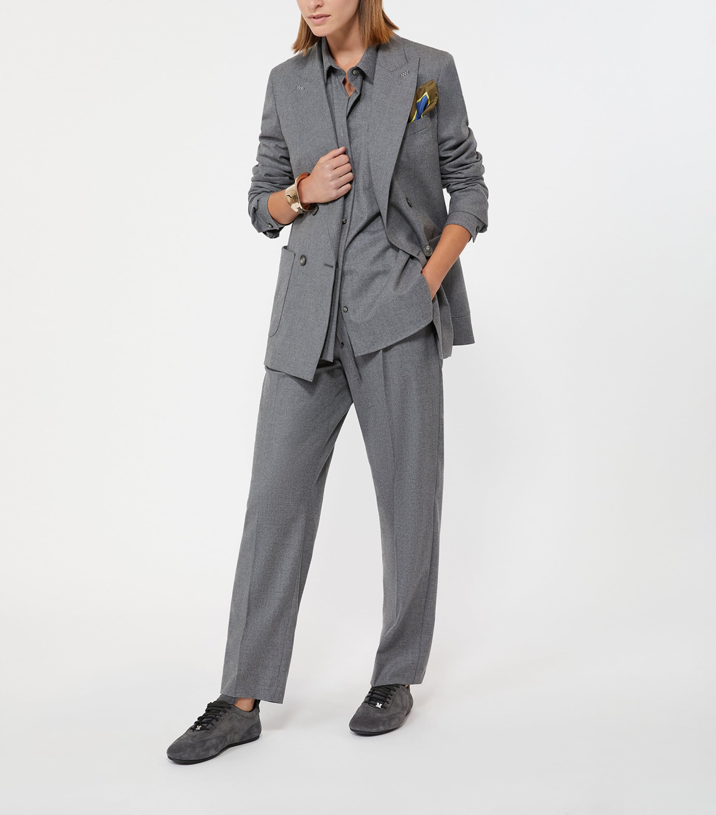 Max Mara Womens Cashmere Double-Breasted Blazer Medium Grey Image 2