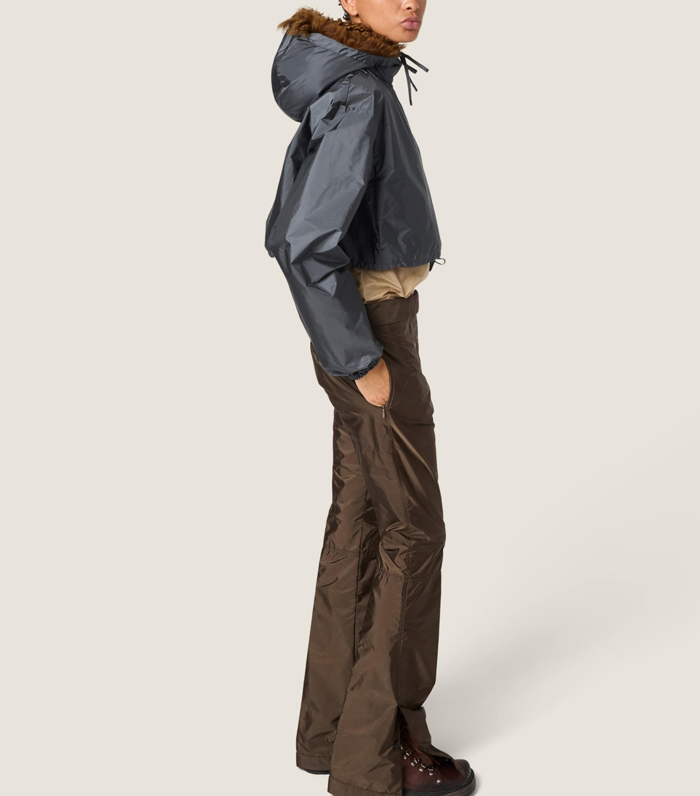 Miu Miu Womens Technical Fabric-Shearling Jacket Grey Image 5