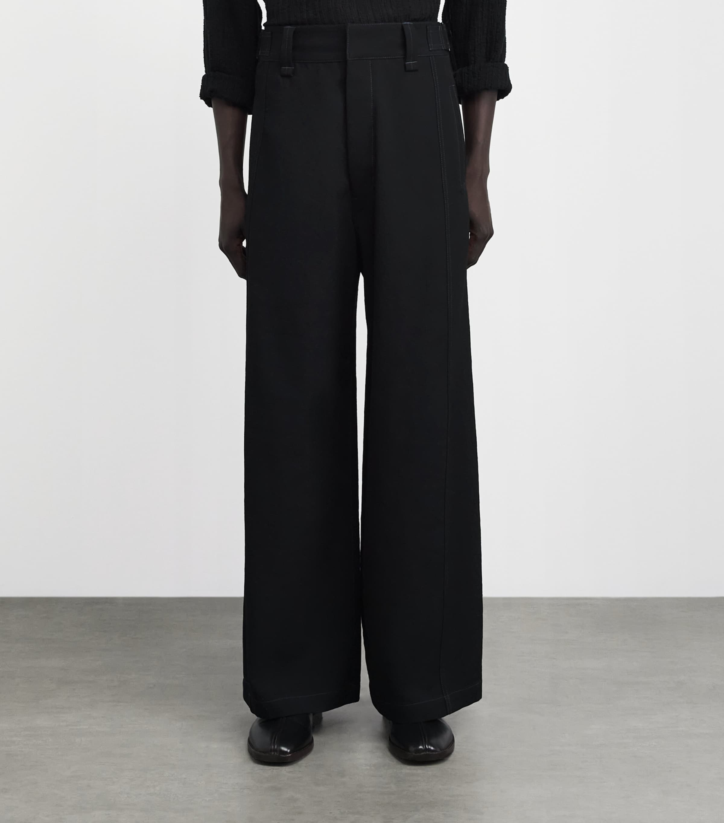 Lemaire Mens Wool Utility Wide-Leg Trousers Black Image 4