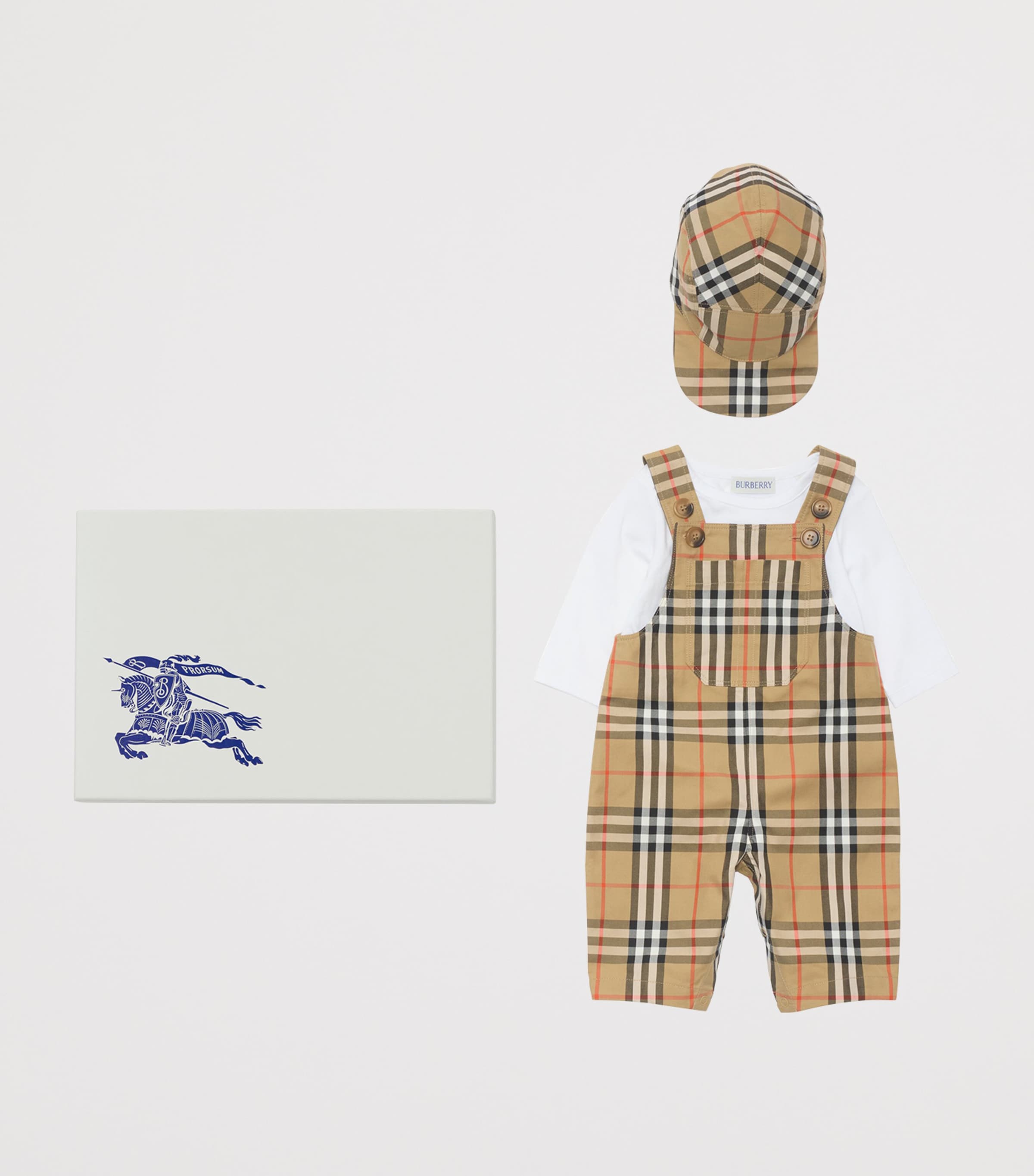 Stretch-Cotton Bodysuit, Dungarees and Hat Set (1-18 Months) SAND IP CHECK Image 3