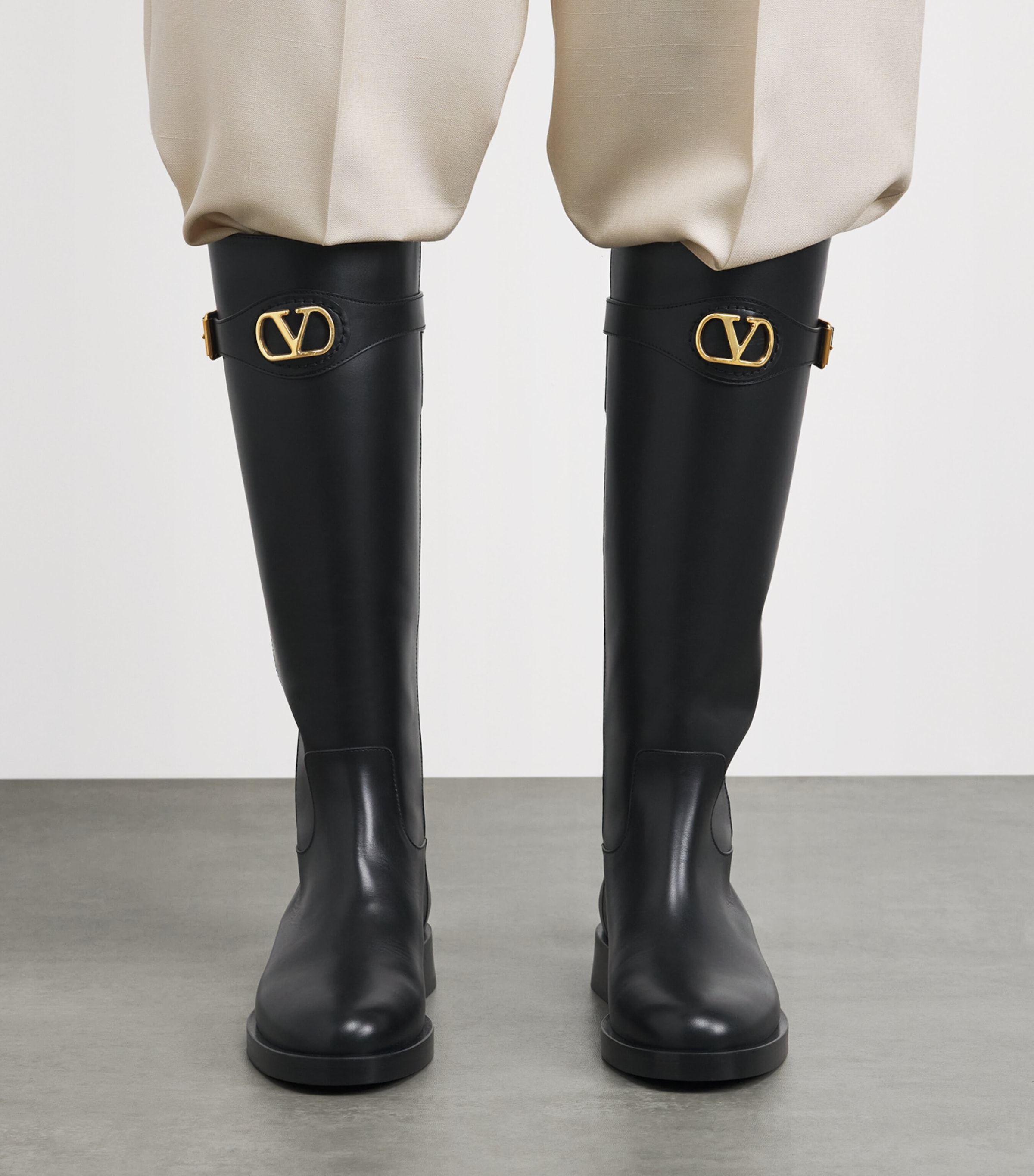 Valentino Garavani Leather Signature VLogo Riding Boots 30 Black Image 2