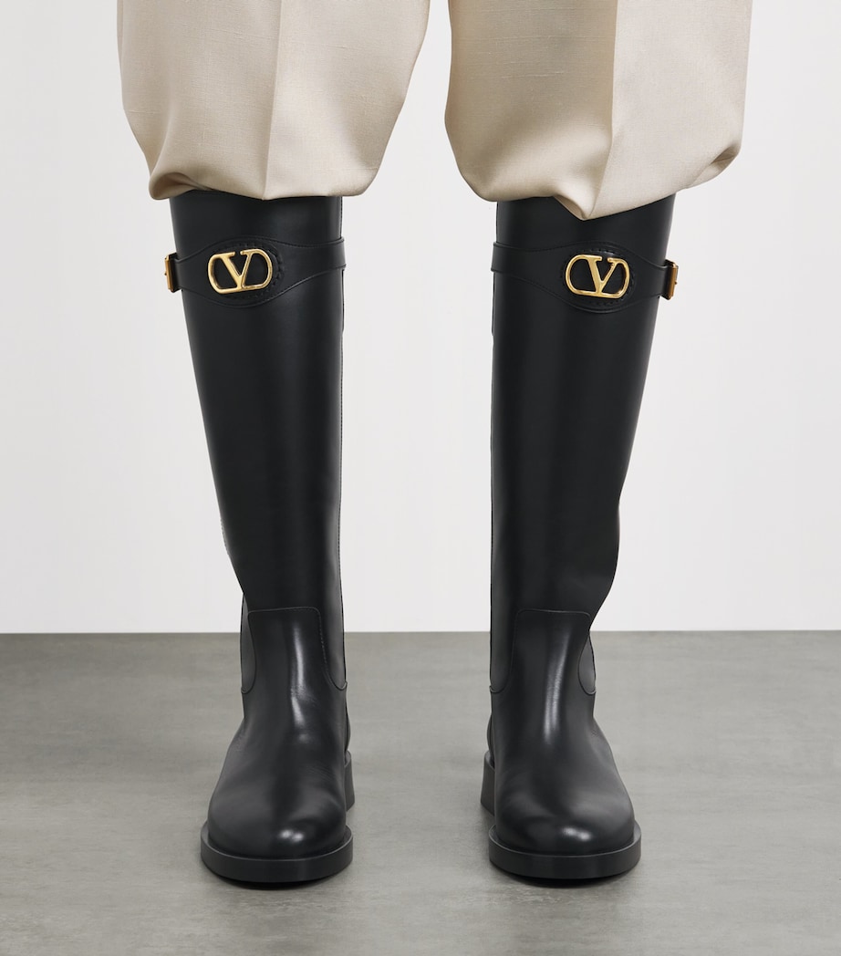 Valentino Garavani Leather Signature VLogo Riding Boots 30 Black Image 2