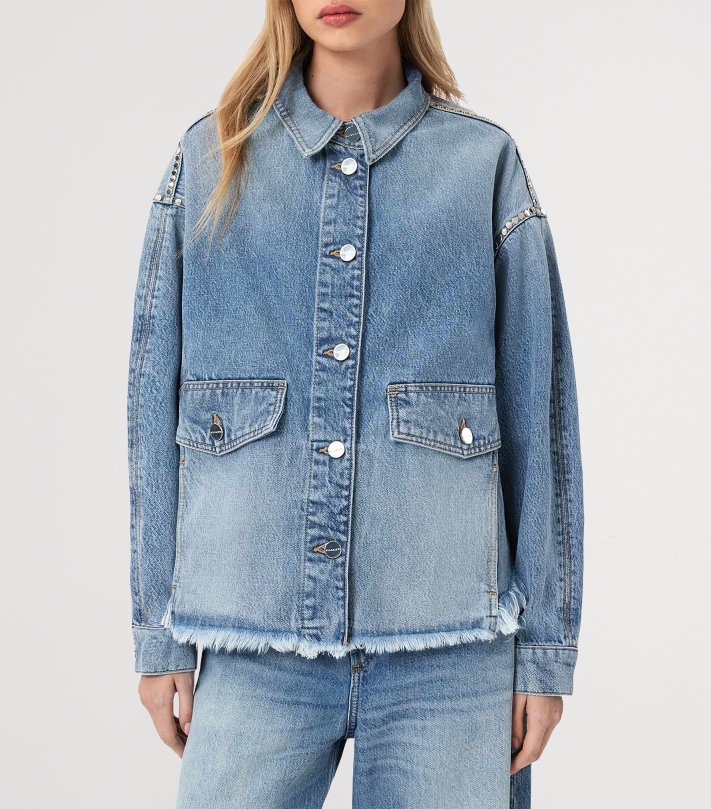 AllSaints Womens Hettie Stud Denim Shacket Vintage Indigo Image 3