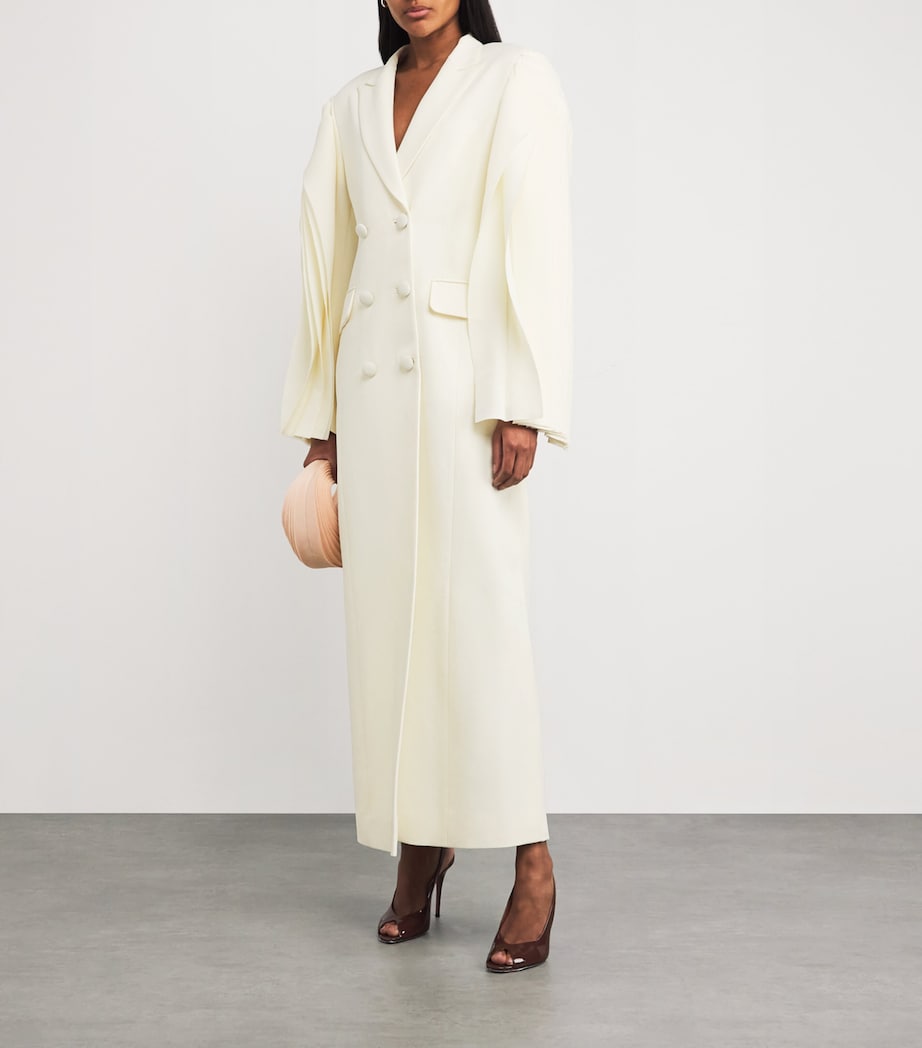 Pleated Double-Breasted Blazer Maxi Dress CREAM WHITE Image 2
