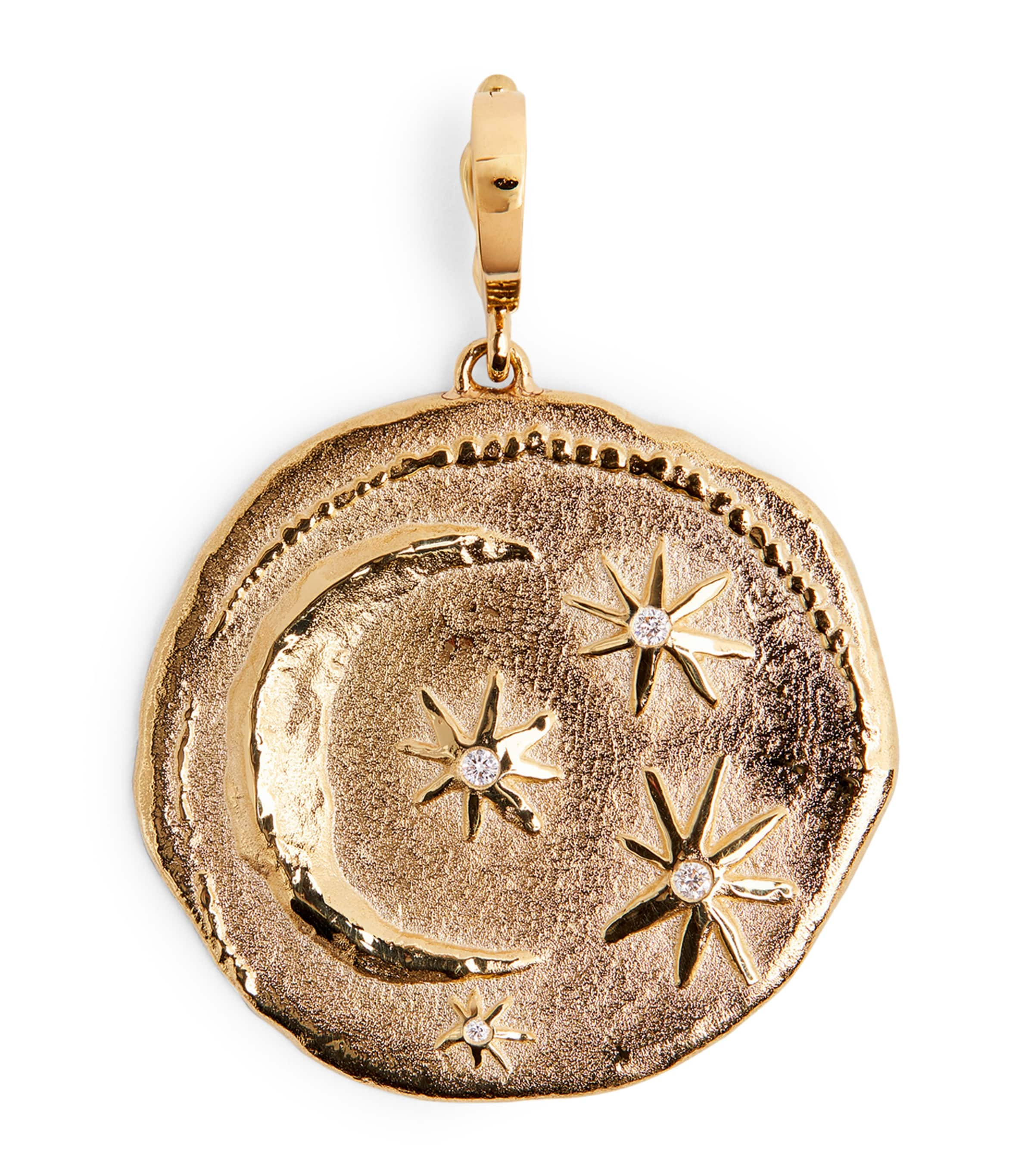 Azlee Large Yellow Gold And Diamond Cosmic Coin Charm In Gray