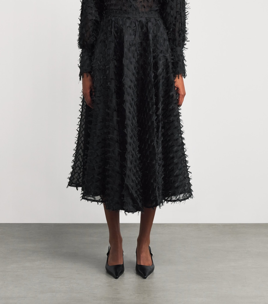 Organza Gentle Collide Midi Skirt BLACK ORGANZA FRINGE Image 3