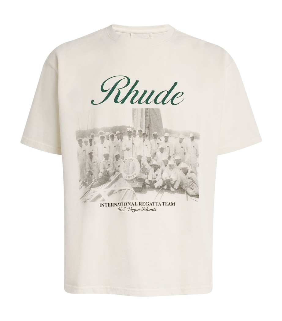 Rhude Mens Cotton Virgin Islands Script T-Shirt White/ Blk/ Grn Image 1