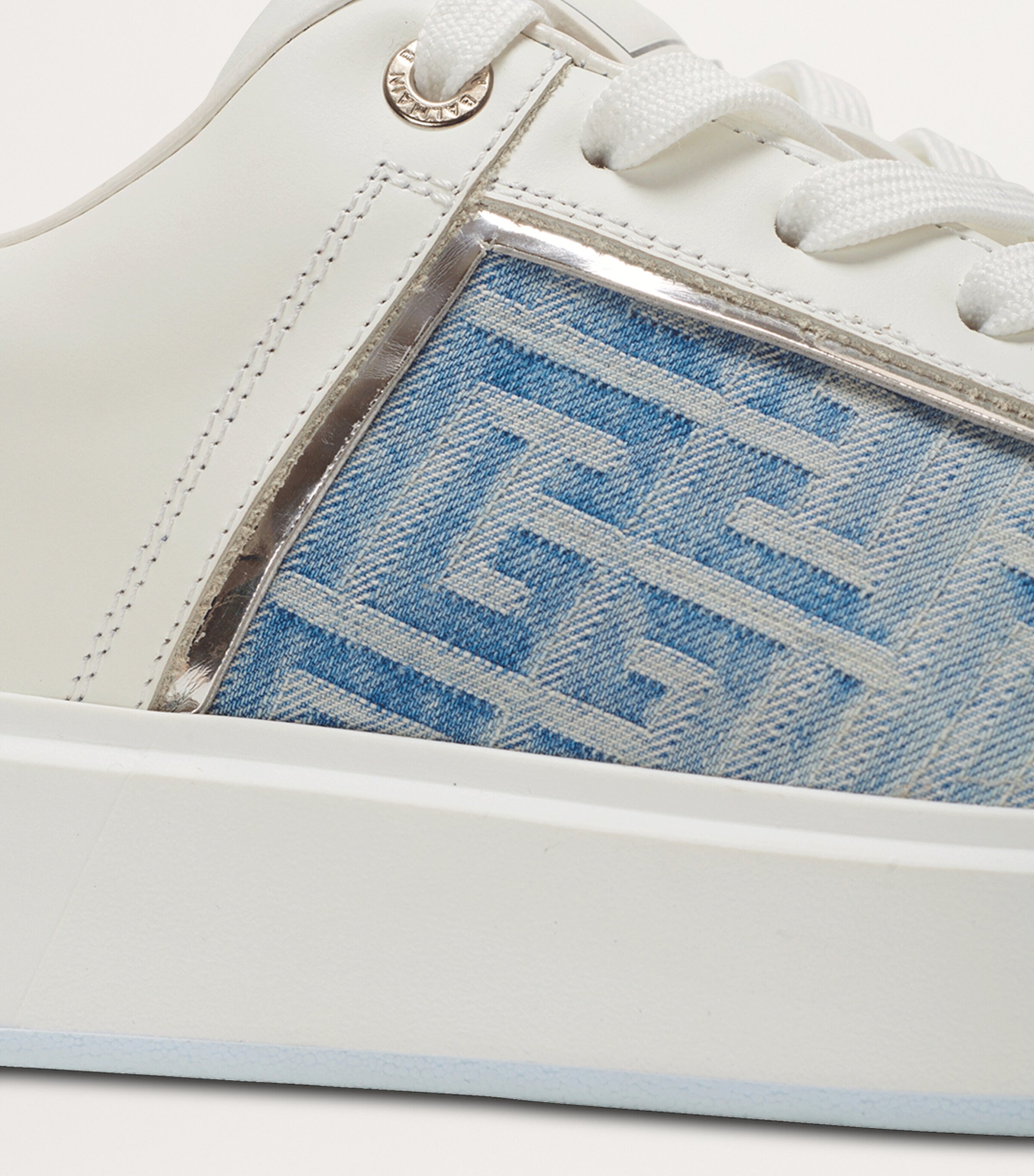 Balmain Leather-Denim B-Court Sneakers Bleu Denim/blanc Image 8