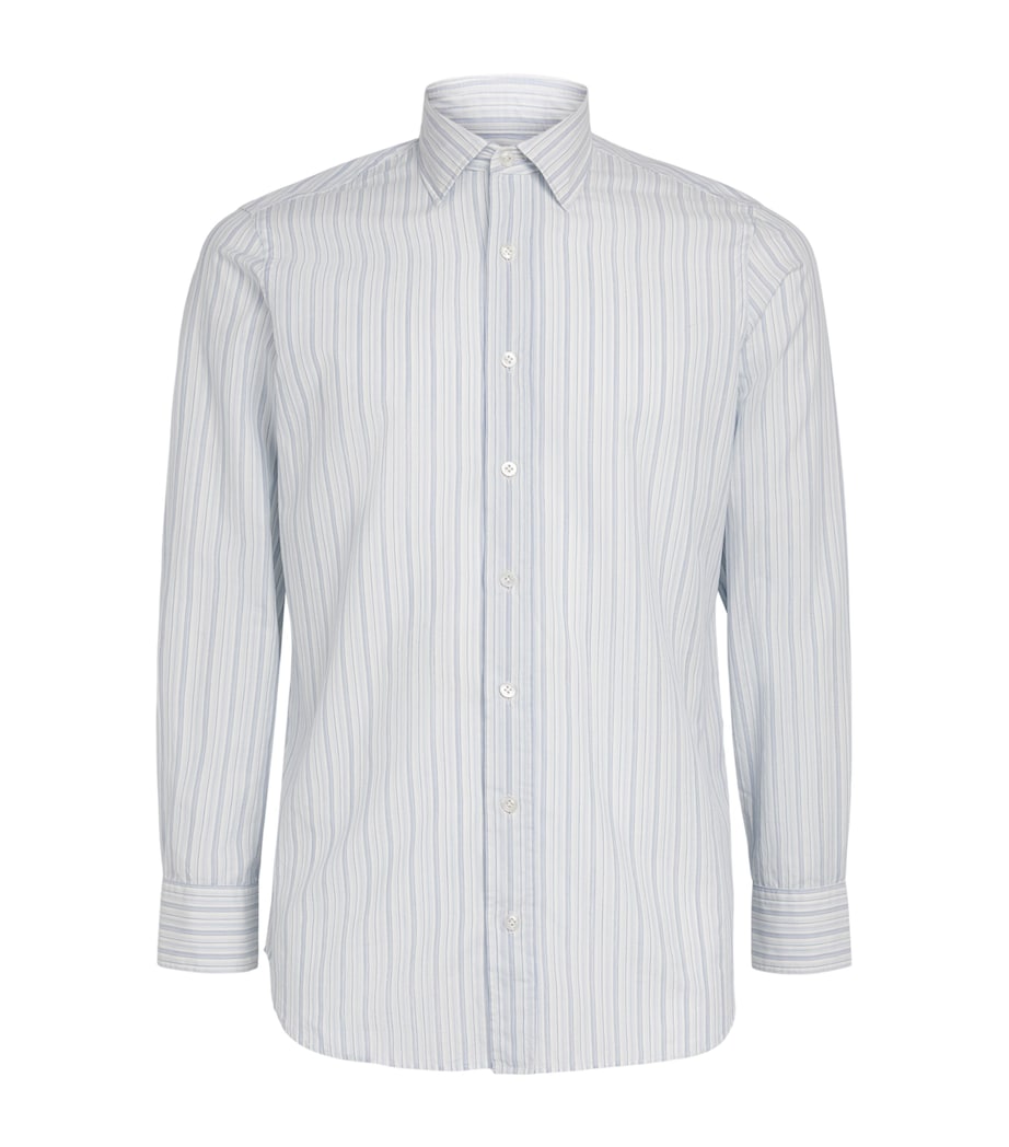 Lardini Mens Cotton Silk Stripe Dante Shirt Multi Blue/wht Image 1