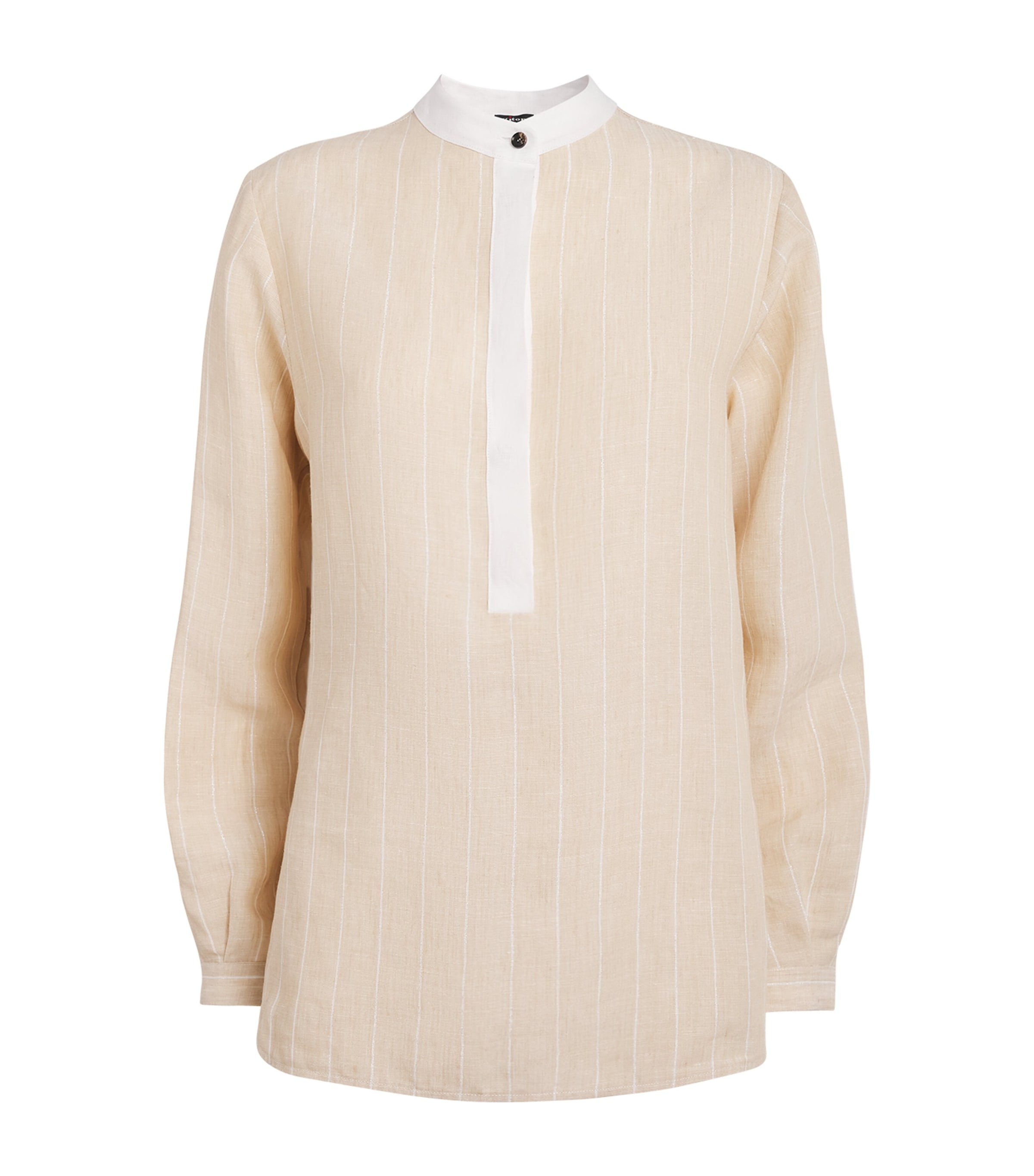 Kiton Womens Linen Stripe Blouse Cream White Image 1