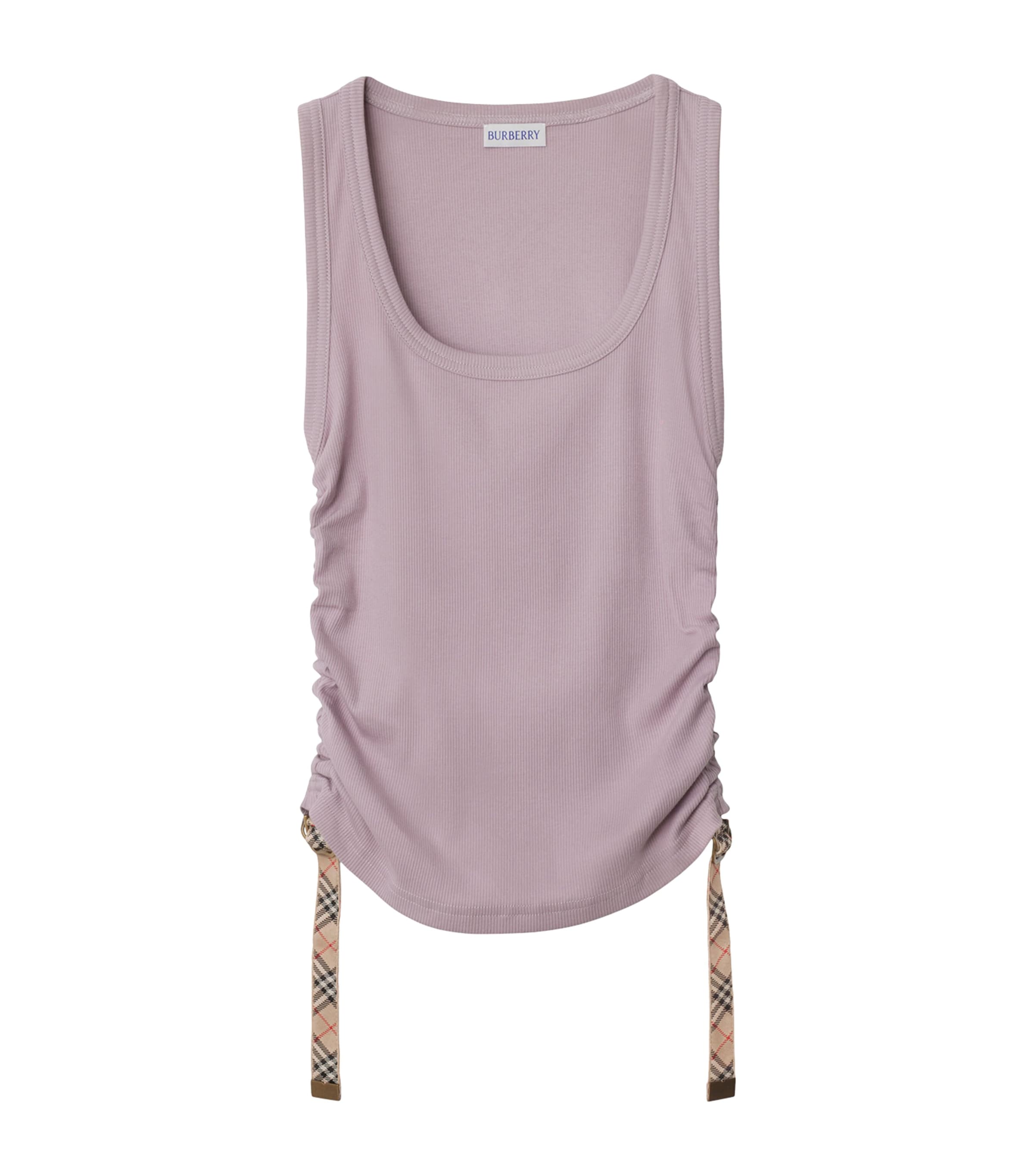 Burberry Ruched Drawstring Cotton Tank Top In Purple