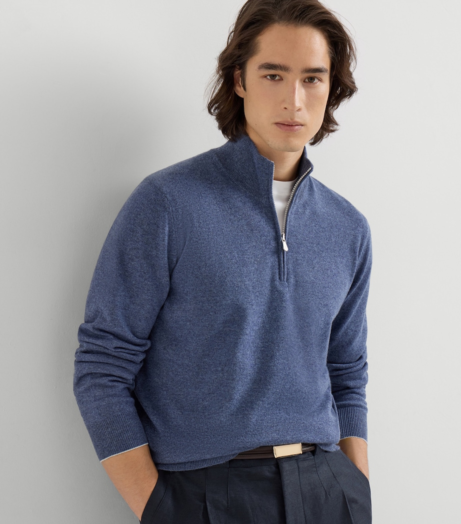 Brunello Cucinelli Mens Cashmere Half-Zip Sweater Image 4