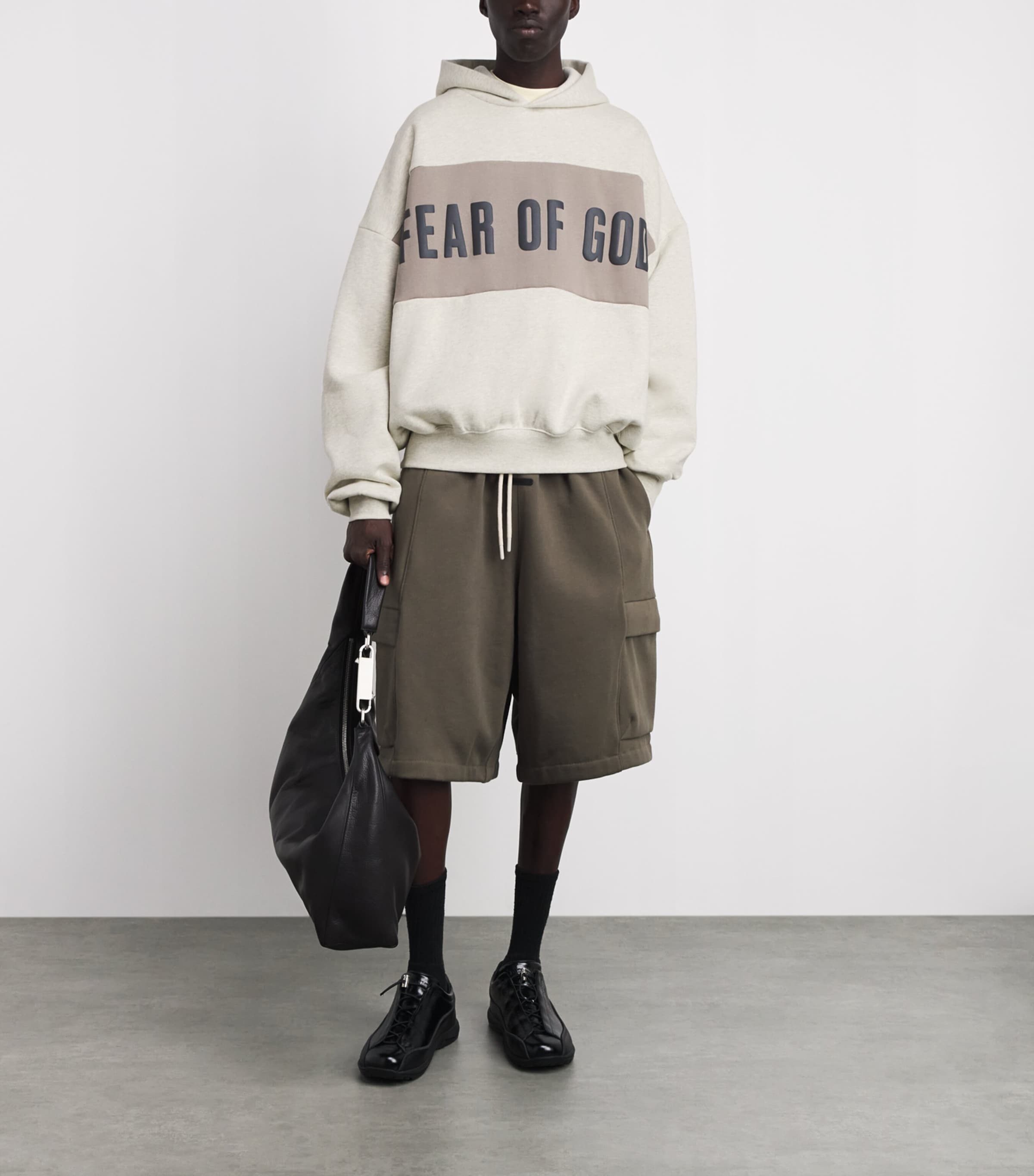 FEAR OF GOD ESSENTIALS Mens Cropped Relaxed Hoodie Vnla Hther/seal Image 2