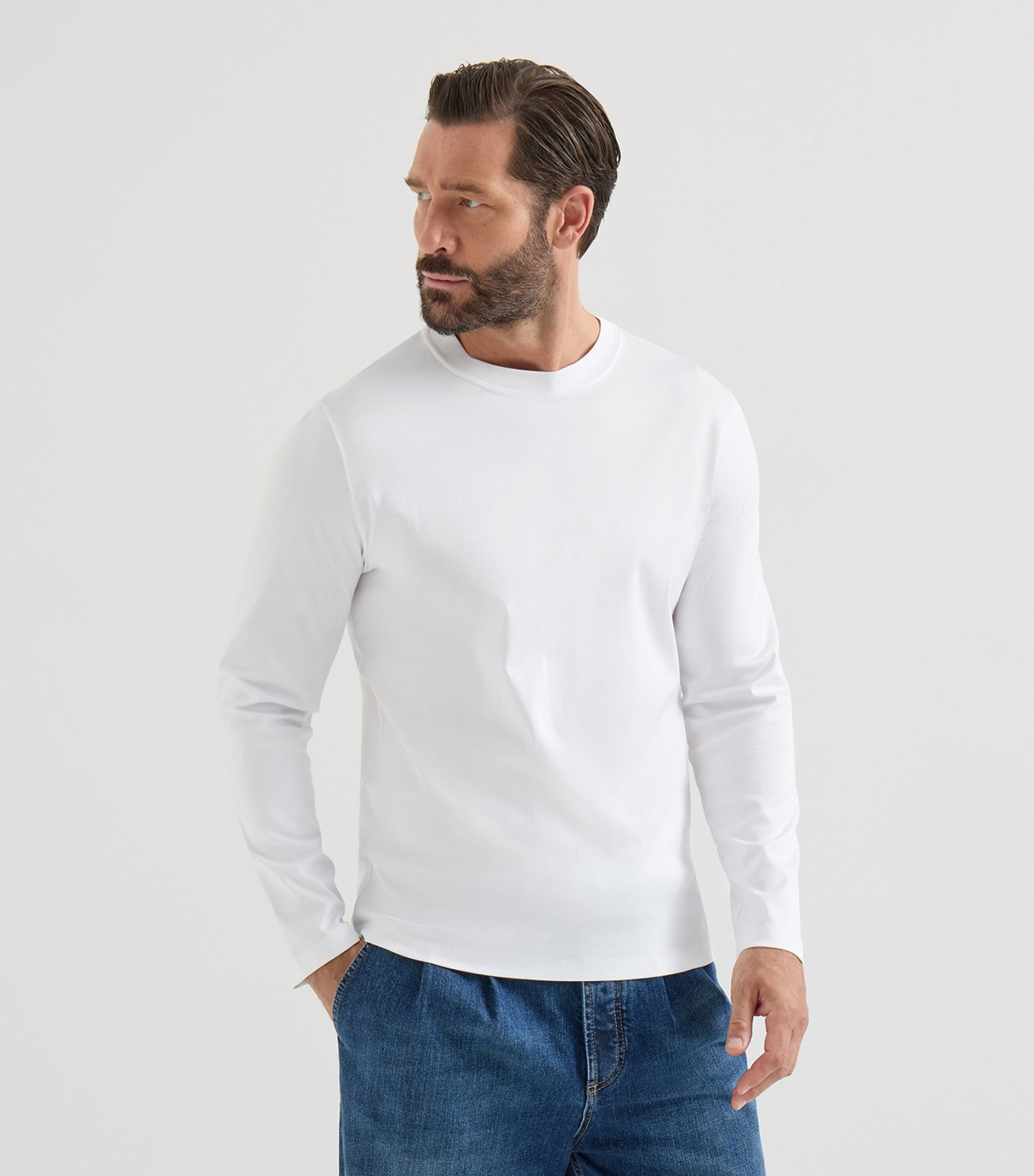 Brunello Cucinelli Mens Cotton Long-Sleeve T-Shirt White Image 4