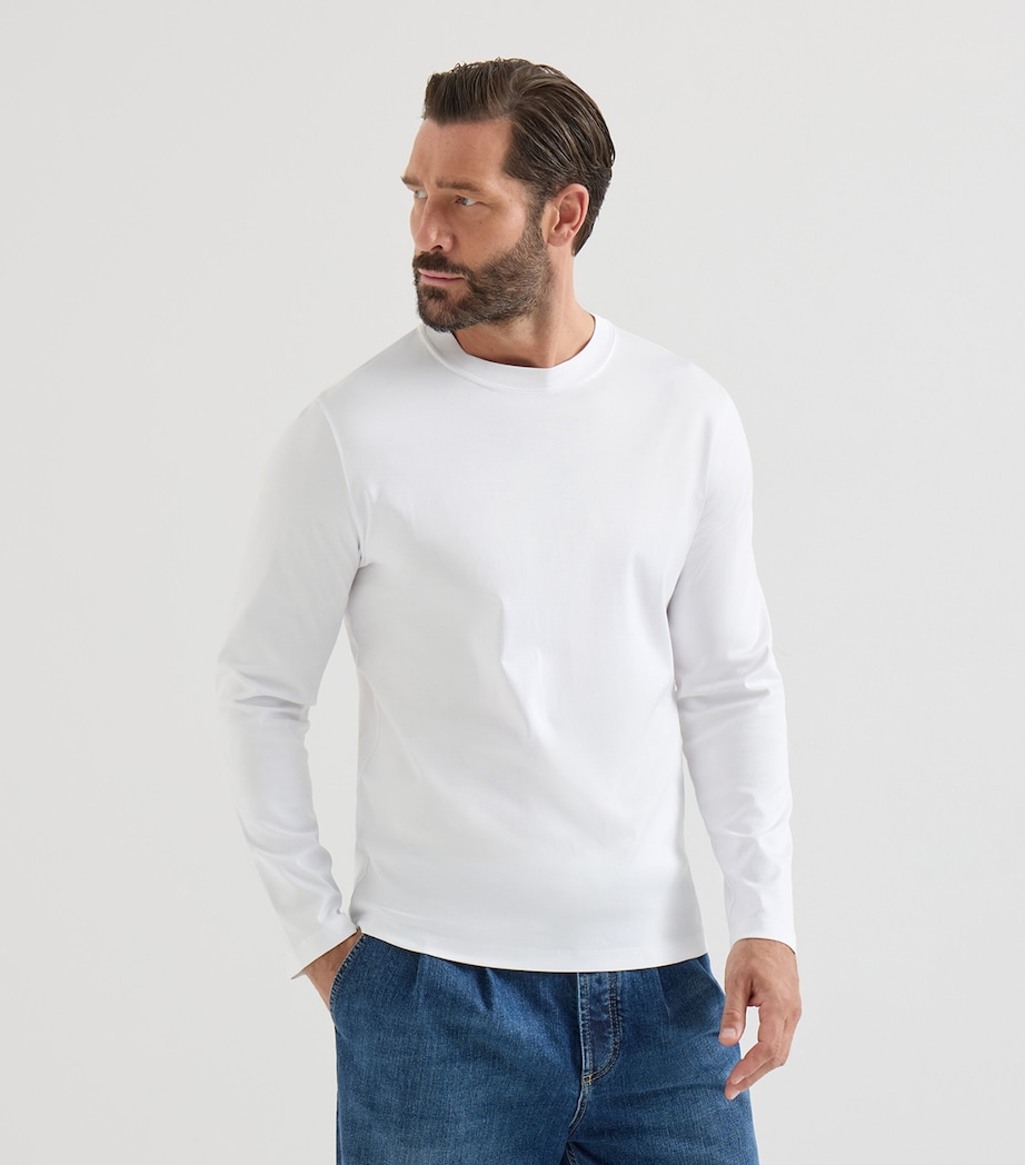 Brunello Cucinelli Mens Cotton Long-Sleeve T-Shirt White Image 4