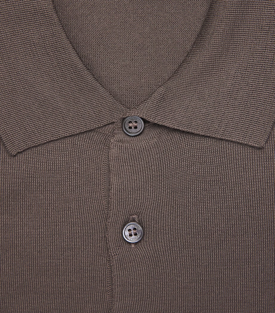 Corneliani Mens Wool Polo Shirt Brown Image 6